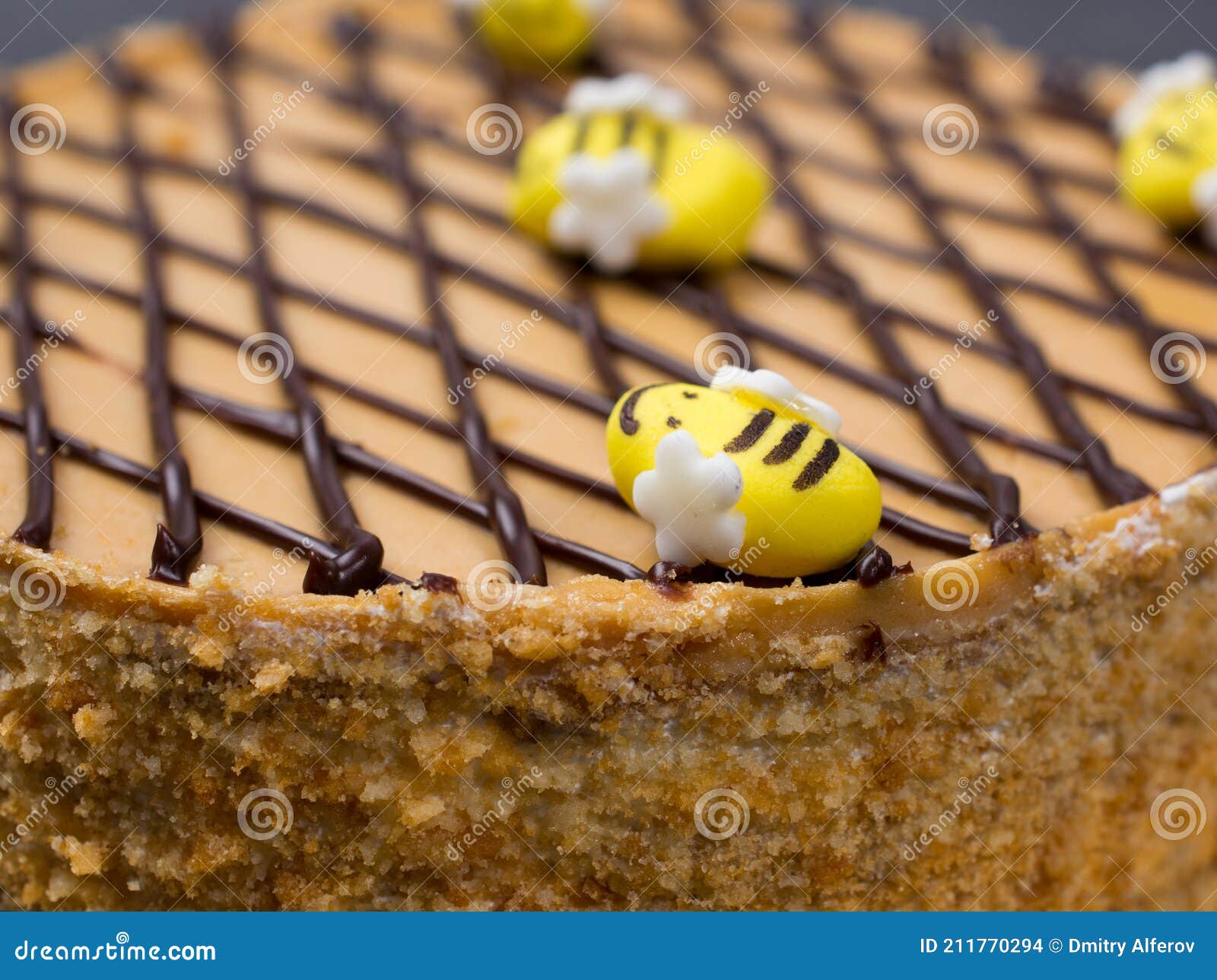 Honey Cake with Edible Bees on Top, the Top of the Cake is