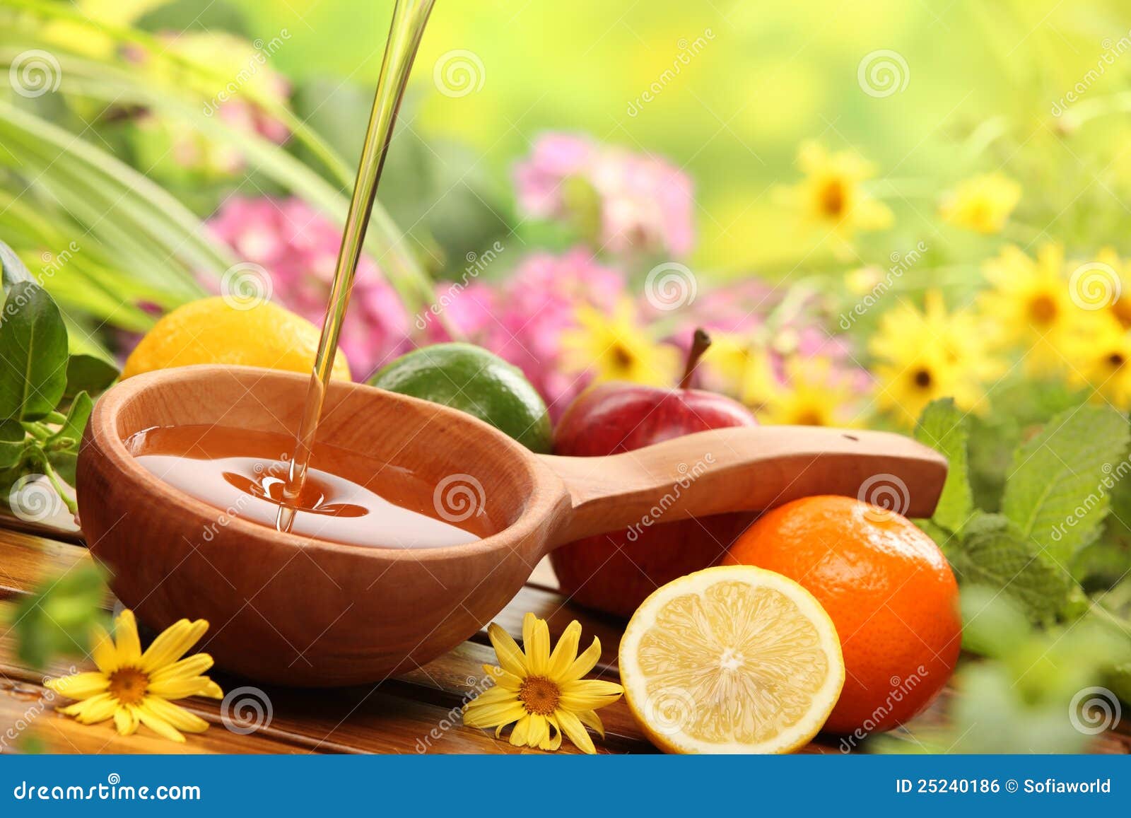 Honey and fresh fruits stock photo. Image of background 25240186