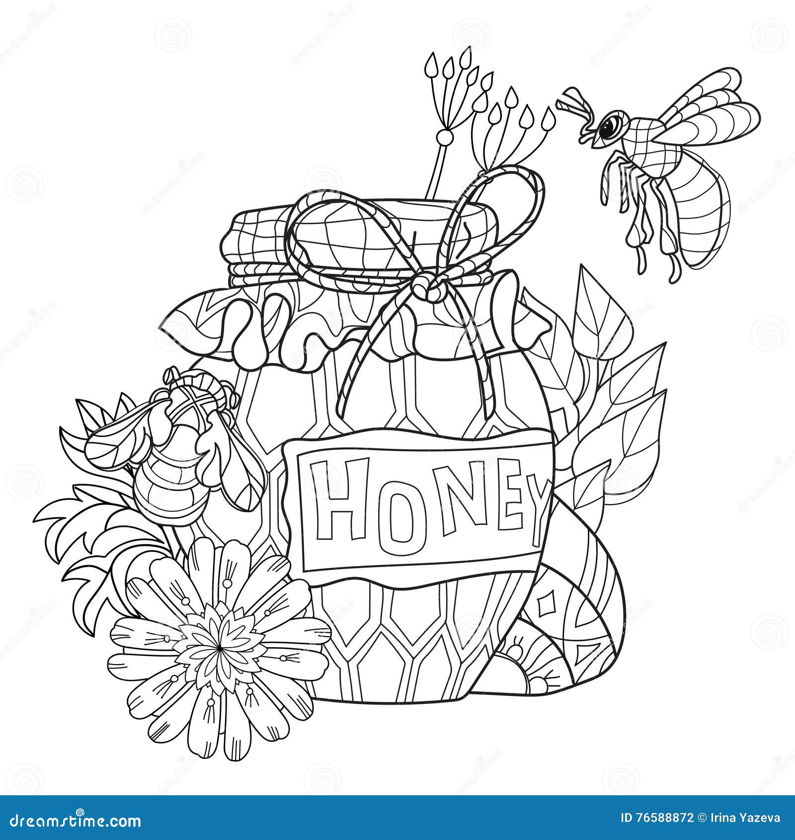 Honey Pot Doodle and Bees  Stock Vector  Illustration of dessert drawn  76588856