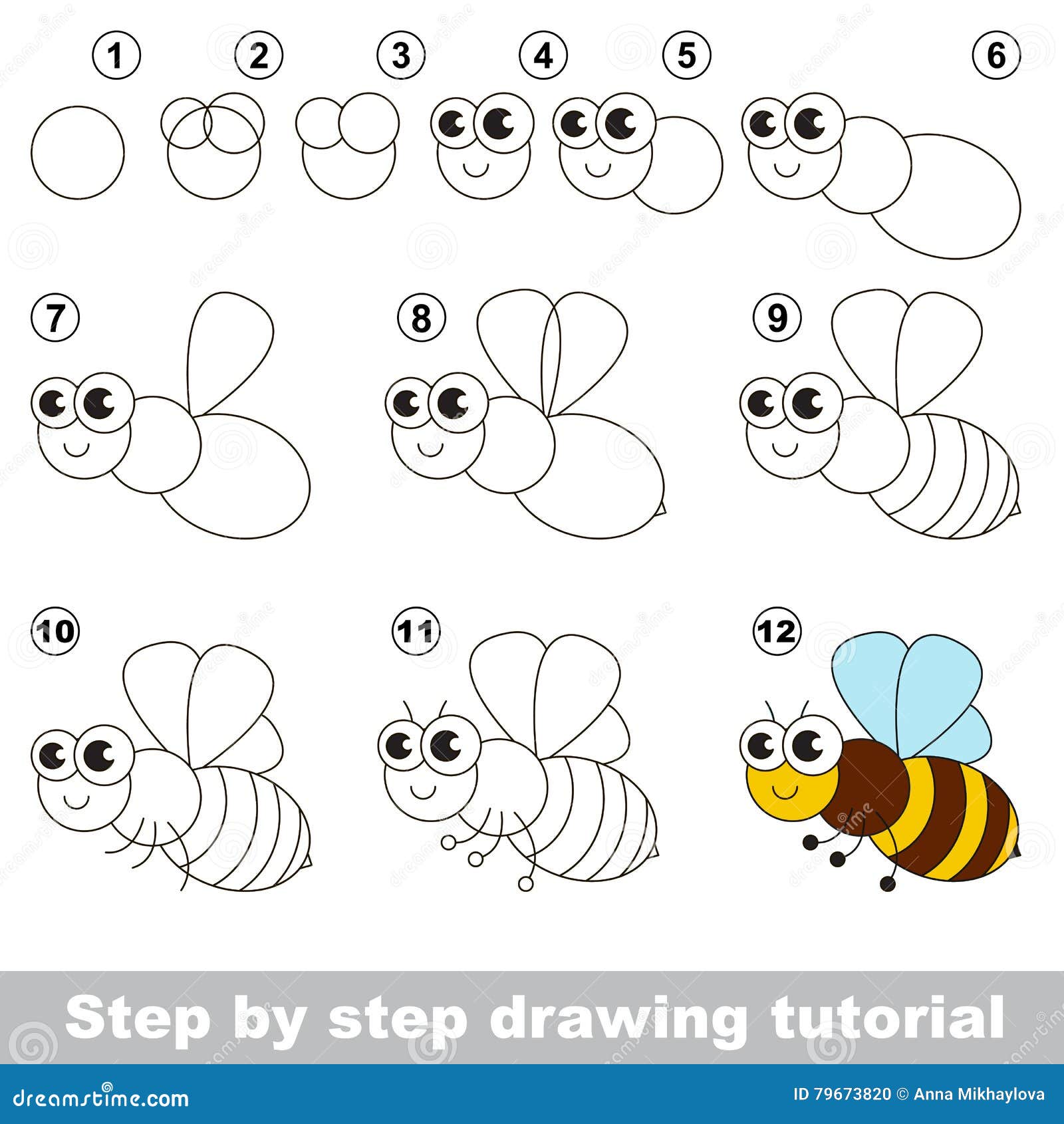 The Honeybee. Drawing Tutorial. Stock Vector - Illustration Of Honeybee,  Child: 79673820