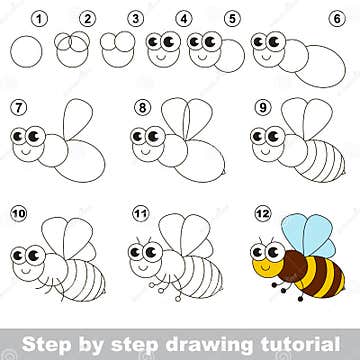 The Honeybee. Drawing Tutorial. Stock Vector - Illustration of honeybee ...