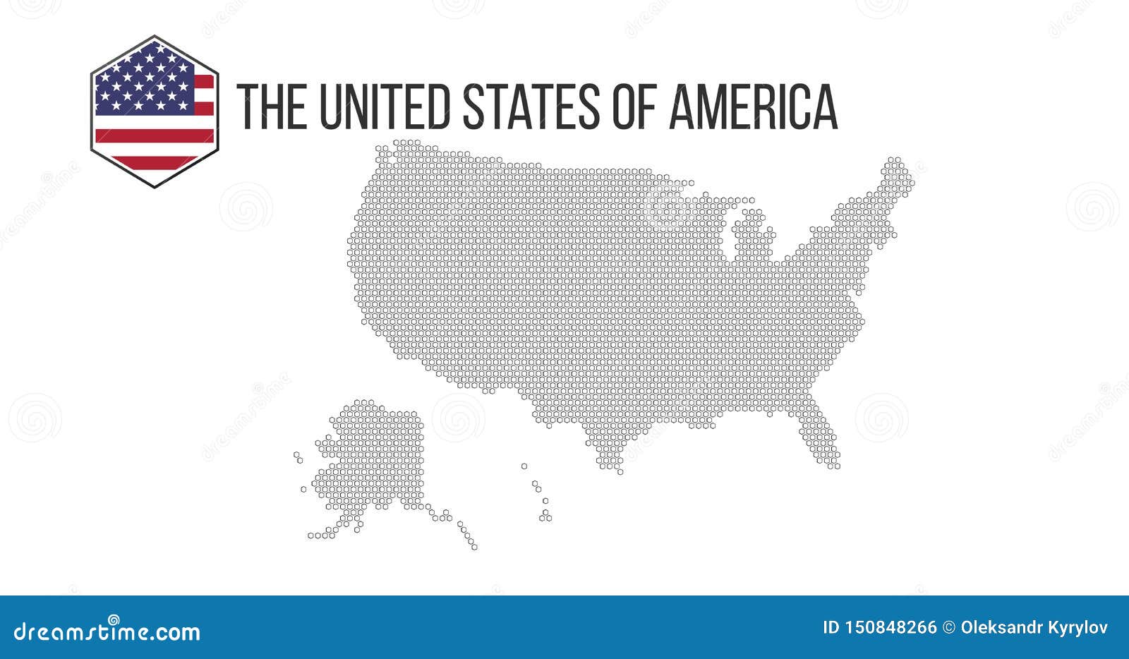 Hexagonal USA Map. Vector Halftone Geographic Plan on a White