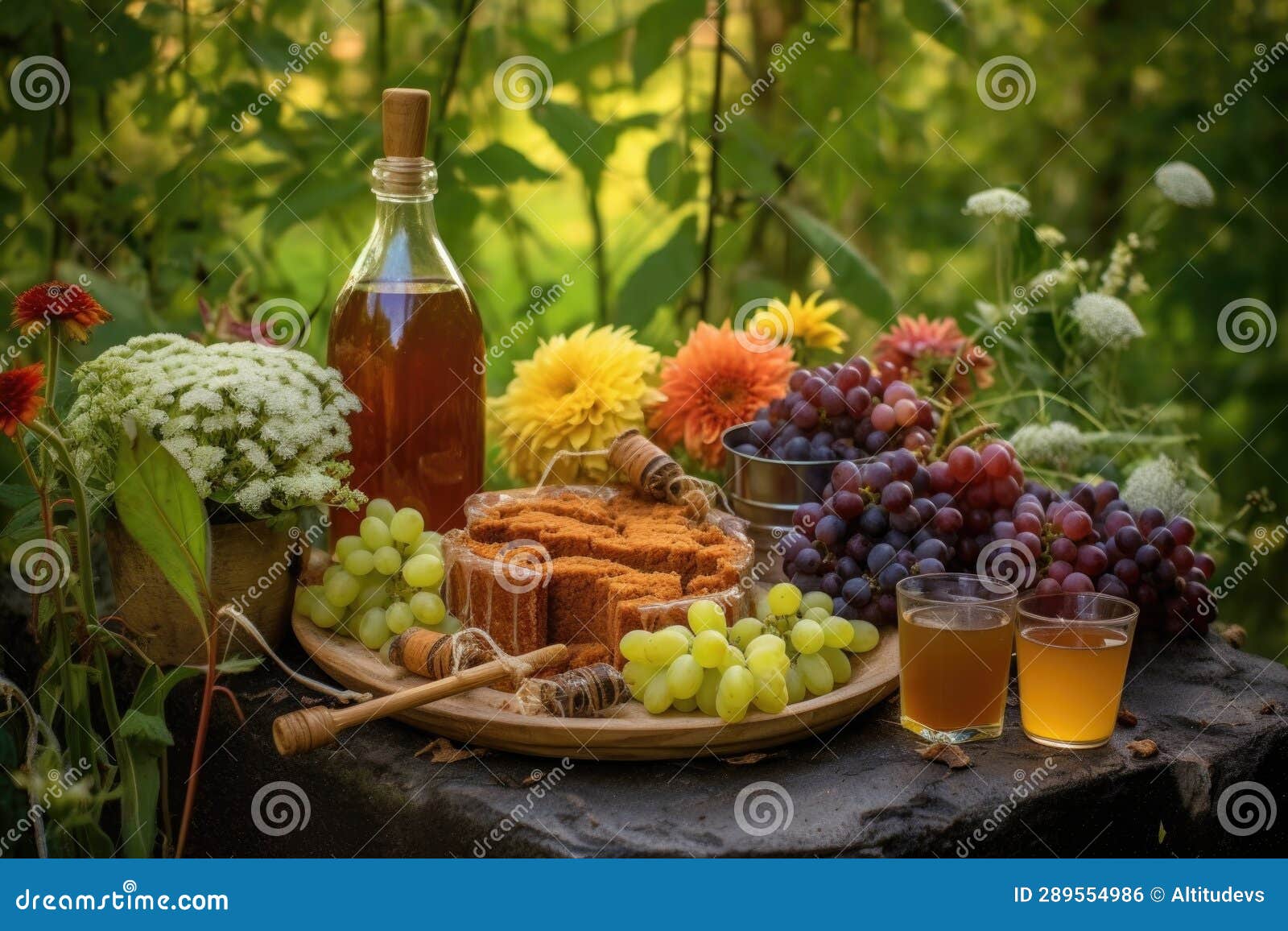 and Mead Ingredients in a Garden Setting Stock Photo Image