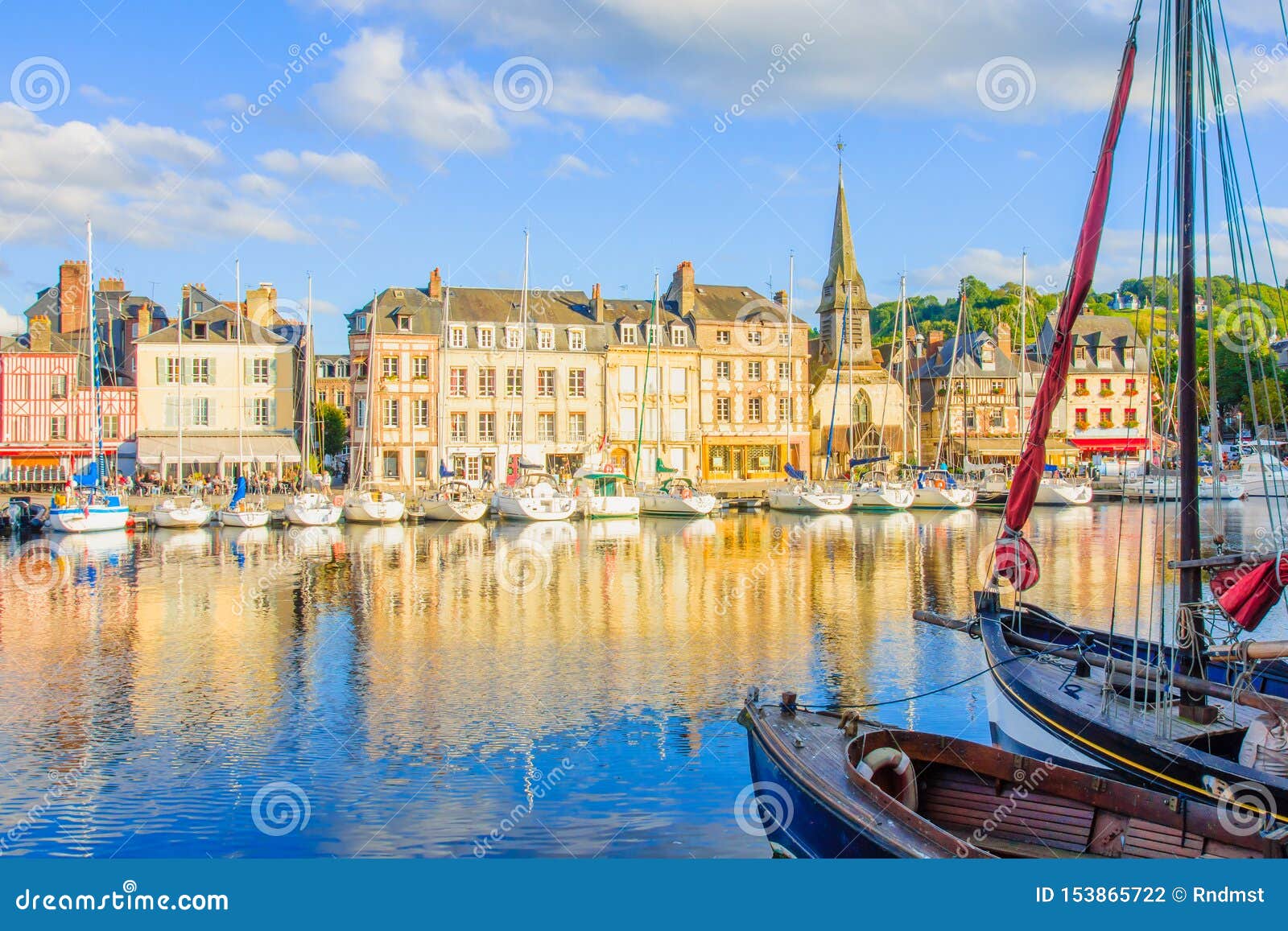 Honfleur Vieux Port Old Harbor Stock Photo - Image of restaurant ...