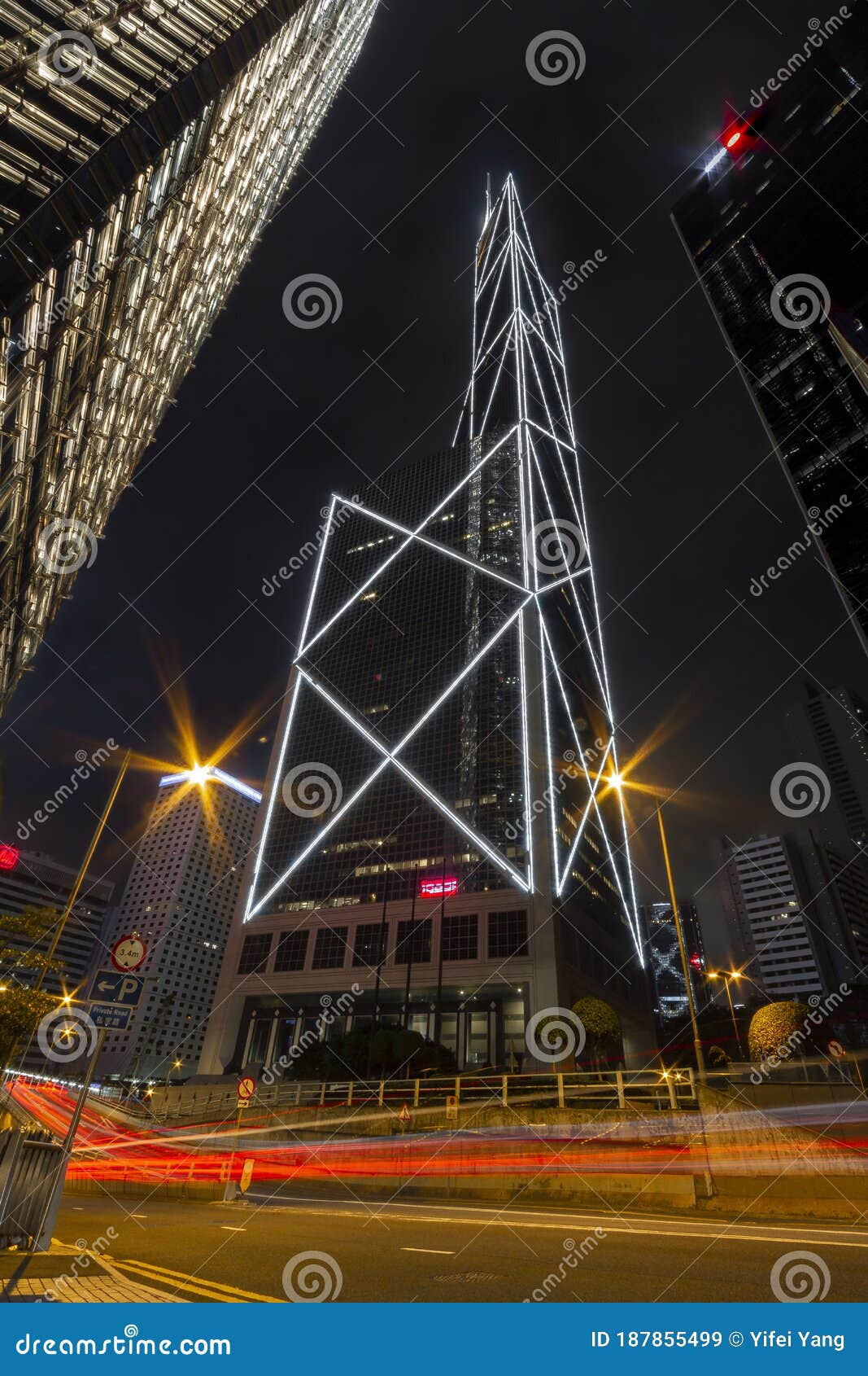 Hong Kong Bank of China Tower at Night Editorial Stock Image - Image of ...