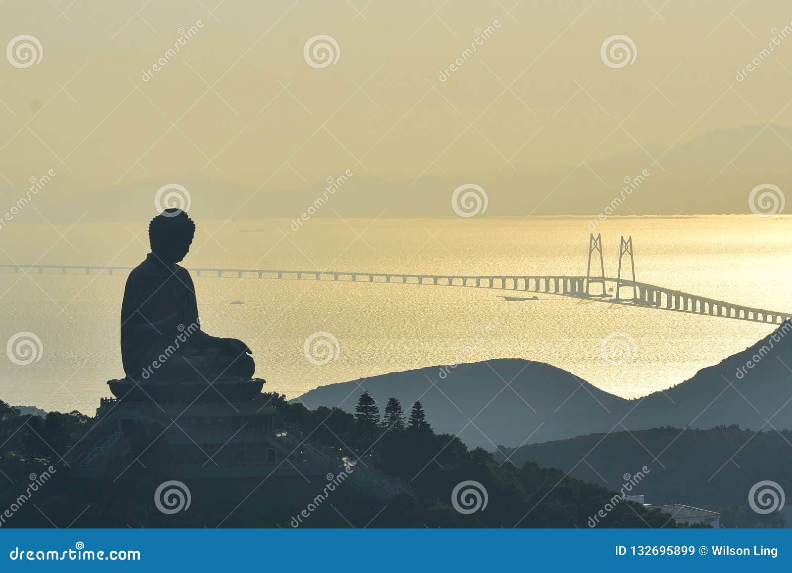 hong kong buddha statue and hong kong-zhuhai-macao bridge