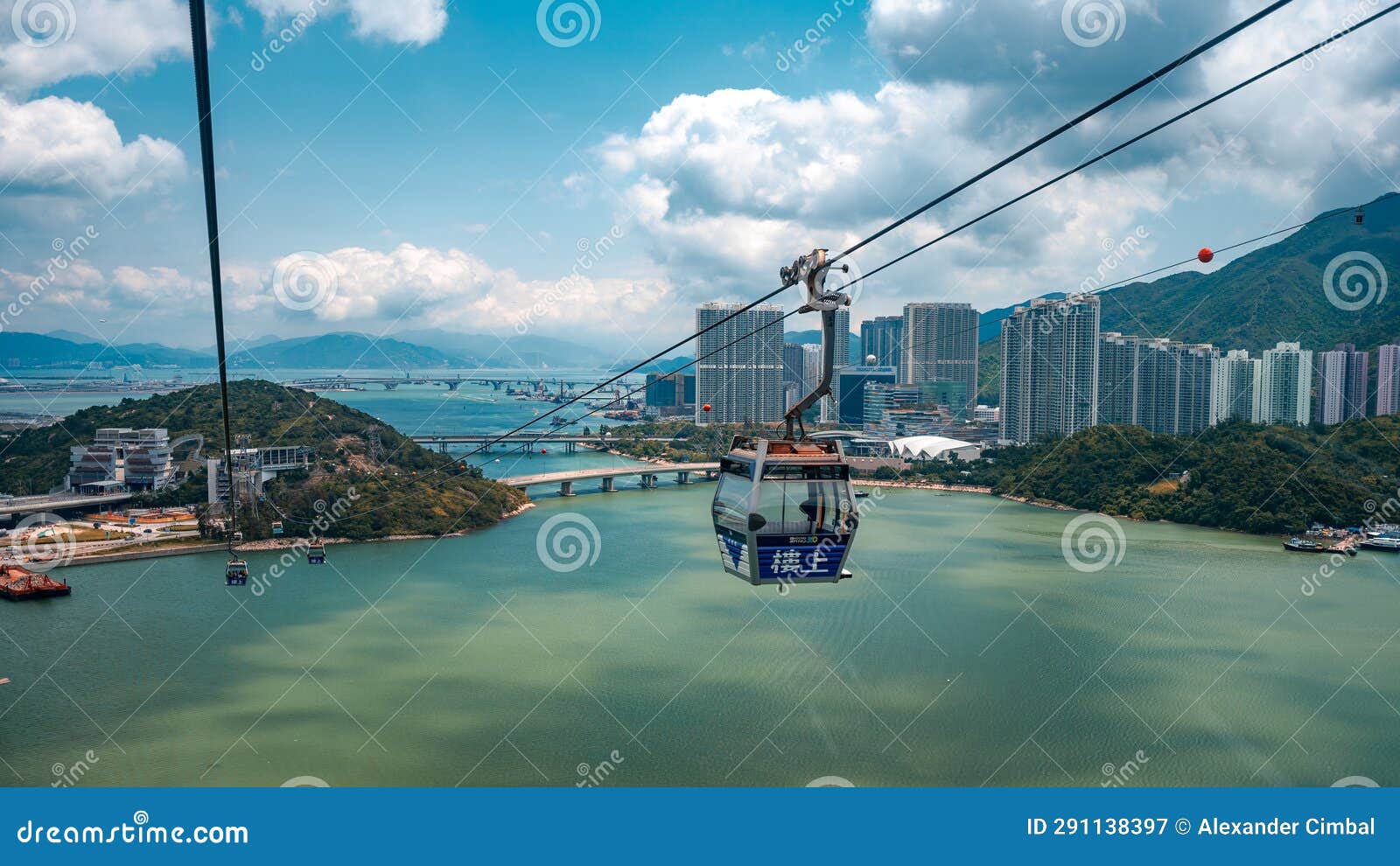 Hong Kong, China - Cable Car Going Up To the Big Buddha Statue