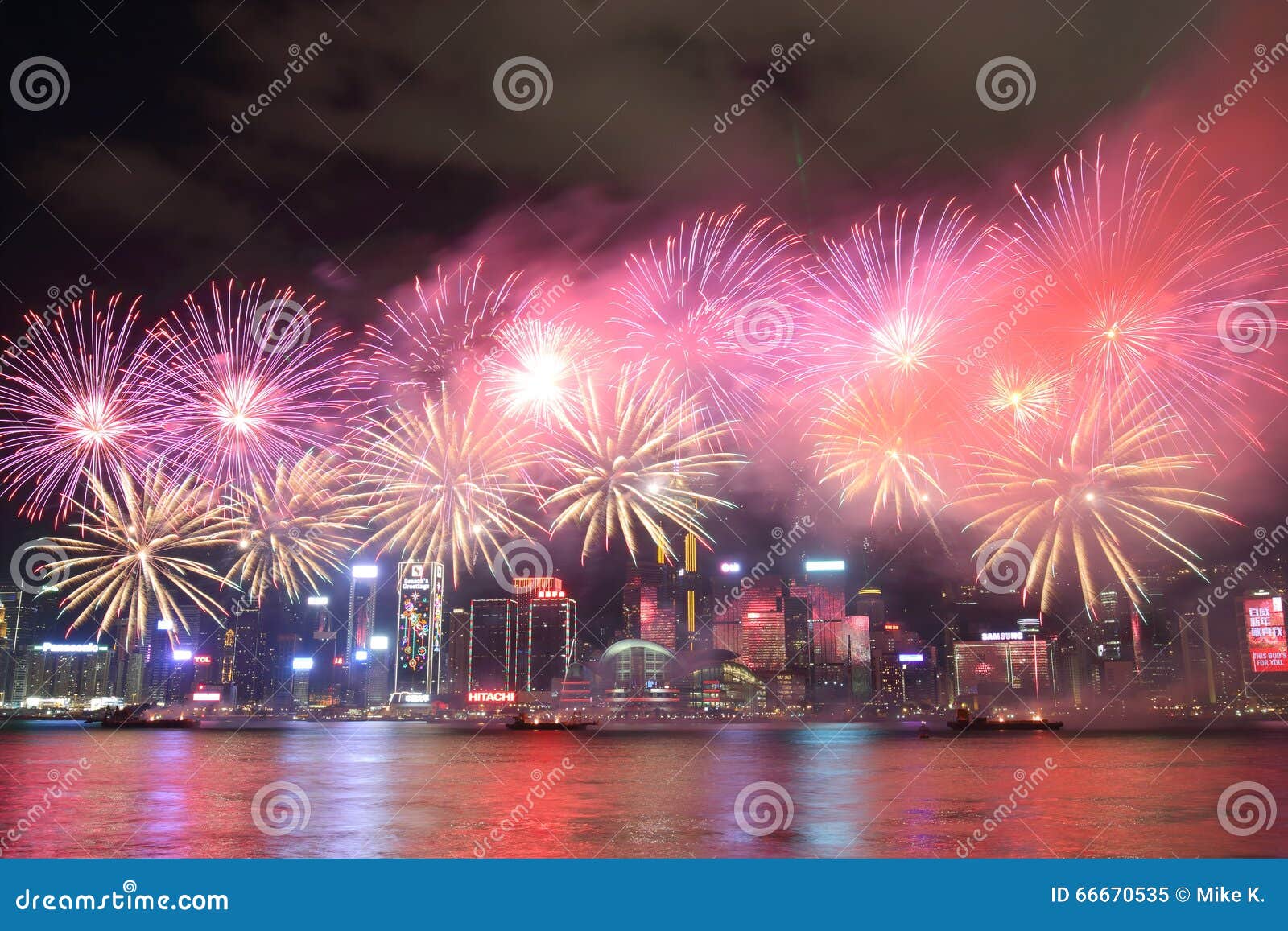 Hong Kong : Chinese New Year Fireworks Display 2016 Editorial Image