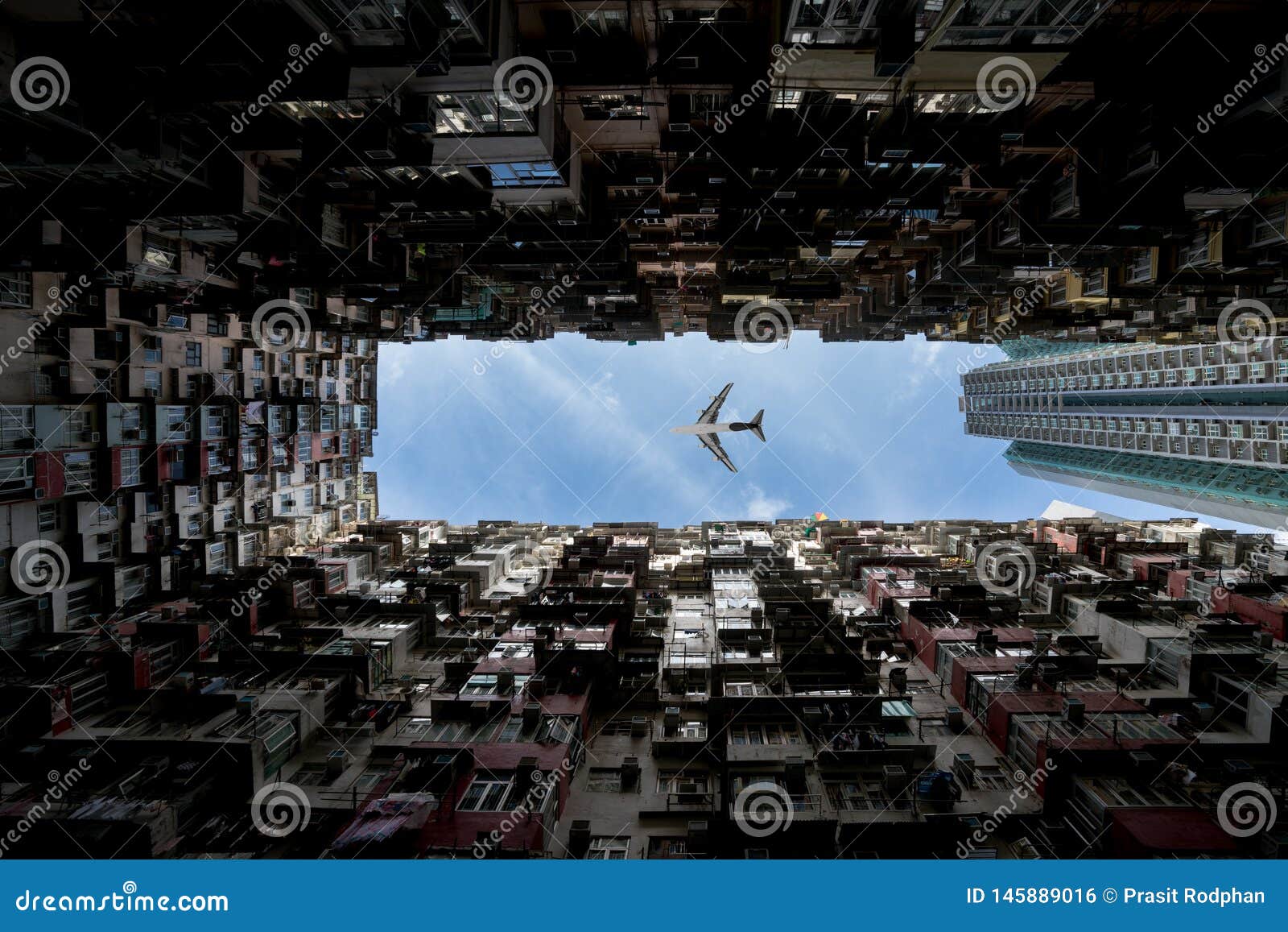 Hong Kong City Residences Area. Low Angle View Image of a Crowded