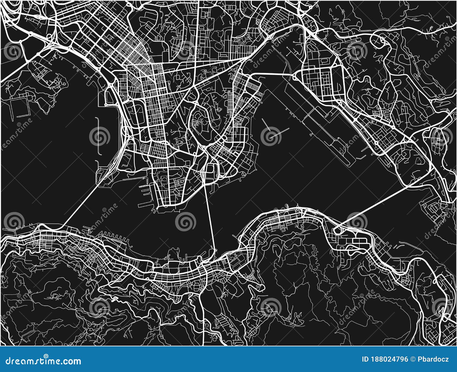 Black and White Vector City Map of Hong Kong. Stock Vector ...