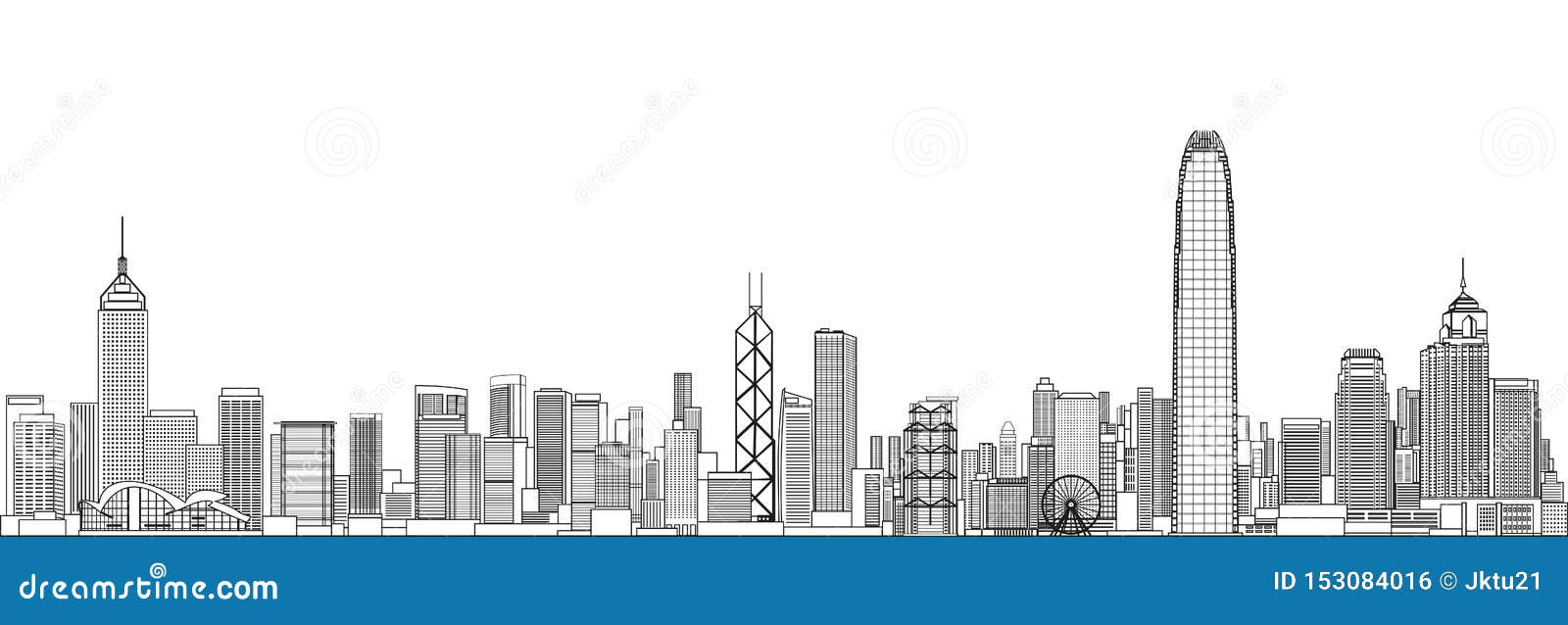 hong kong cityscape line art style  detailed . travel background