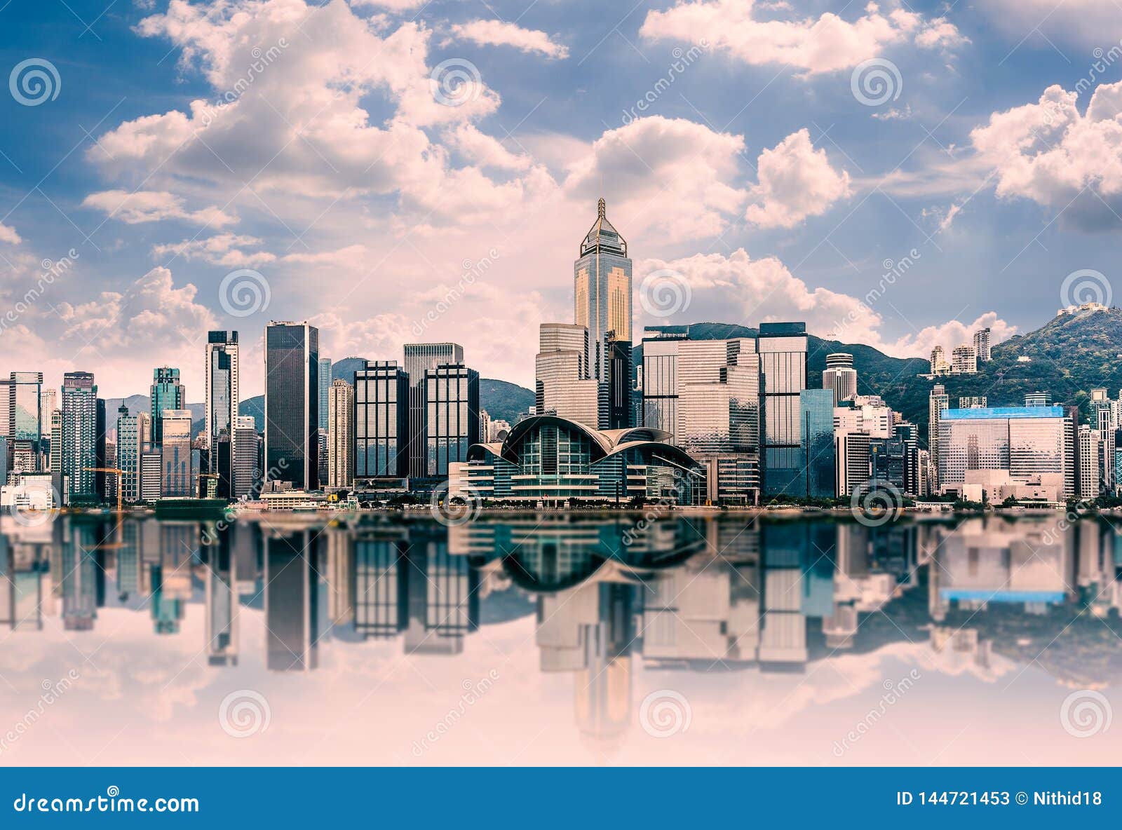 hong kong cityscape in the morning : view from victoria harbour.