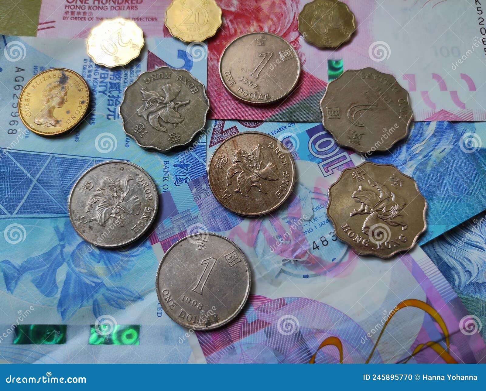 Hong Kong Dollar Bills and Coins Stock Photo - Image of business, award:  245895770