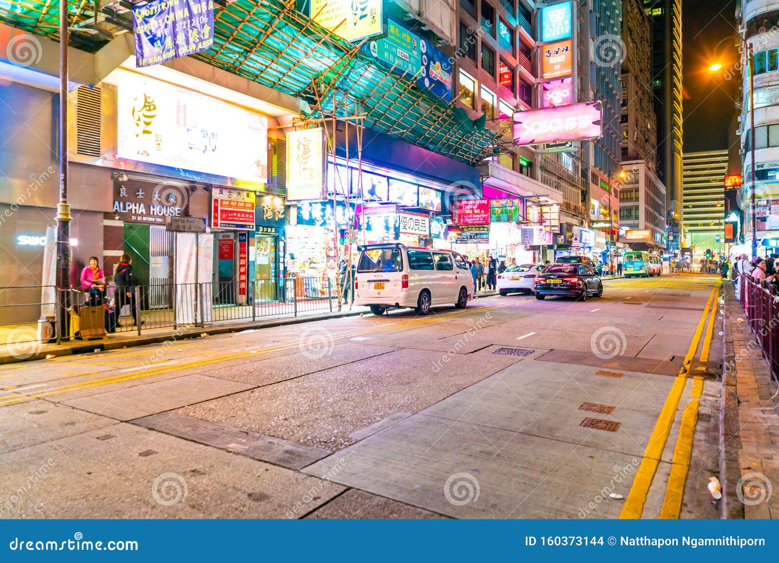 HONG KONG - FEB 20 2019 : Neon Lights on Tsim Sha Tsui Street in Hong