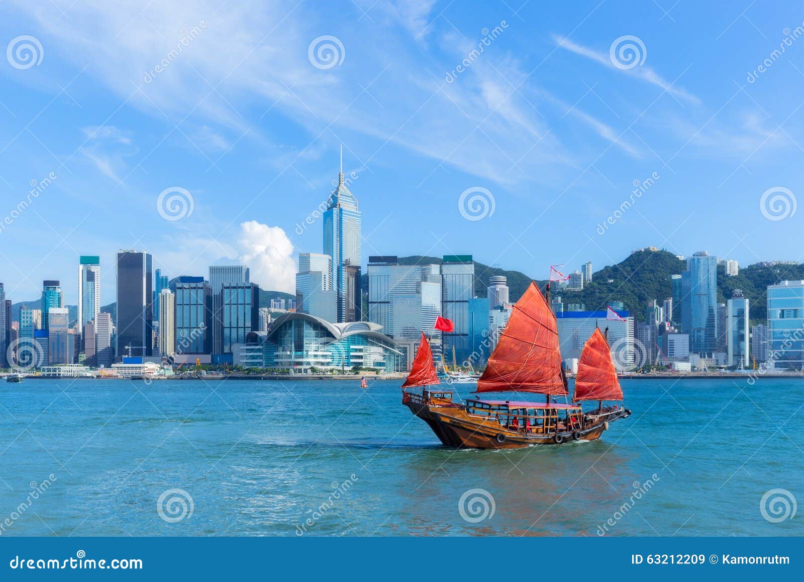 Hong Kong-Hafen Mit Kramboot Stockbild - Bild von grenzstein