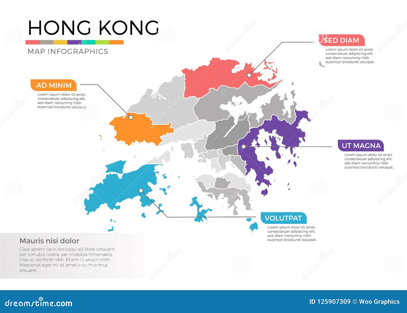 Hong Kong-Karte Infographics Vektorschablone Mit Regionen Und