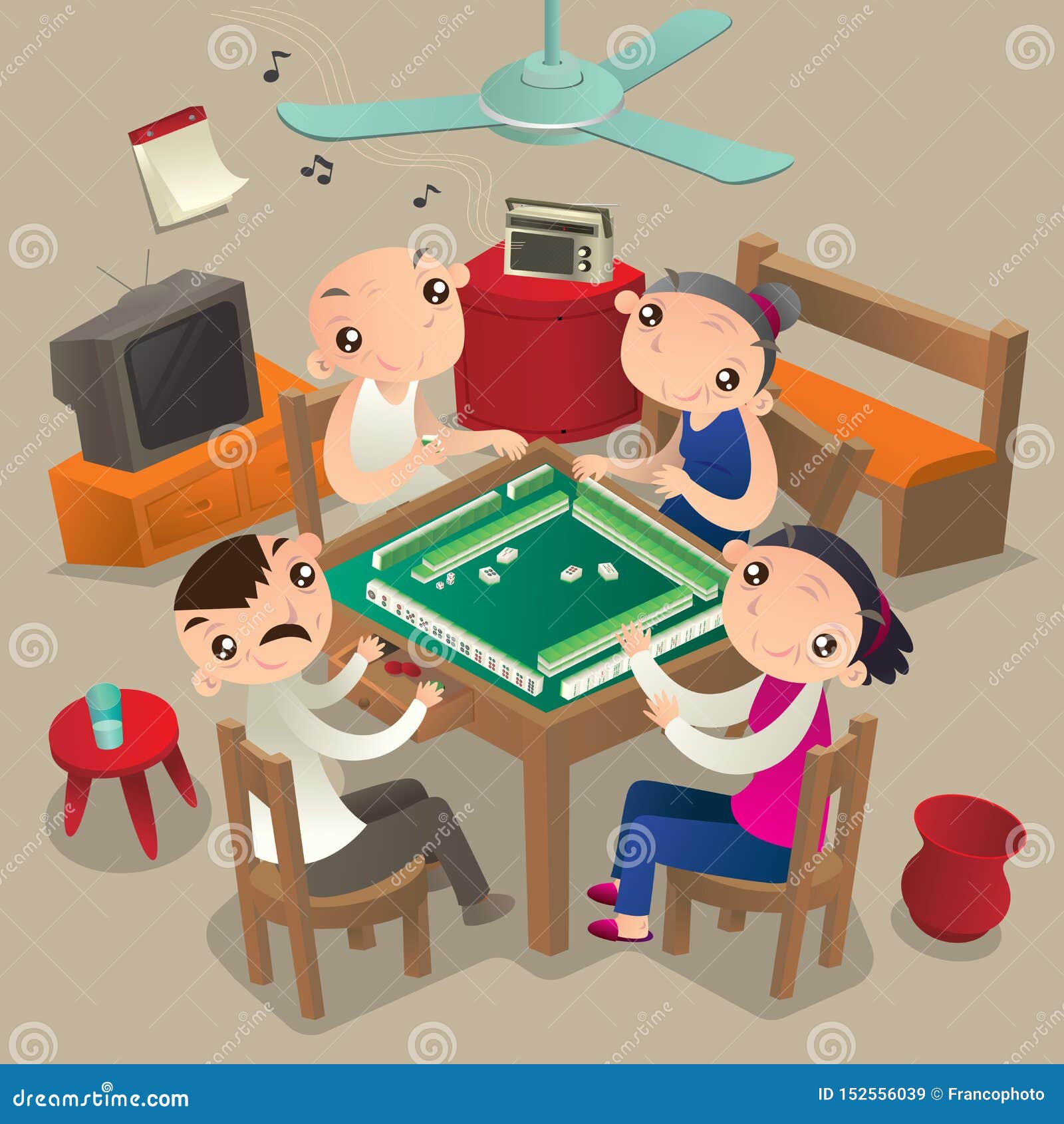People Playing Mahjong Stock Illustrations 6 People Playing