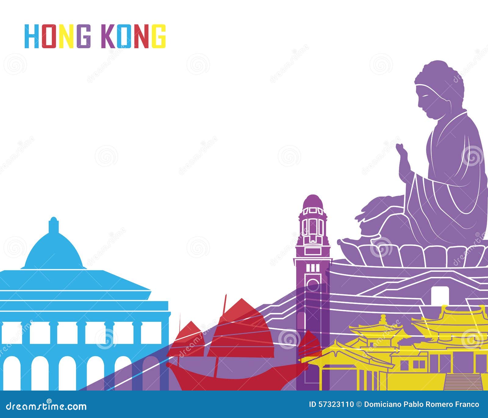 Hong Kong skyline pop stock vector. Illustration of china - 57323110