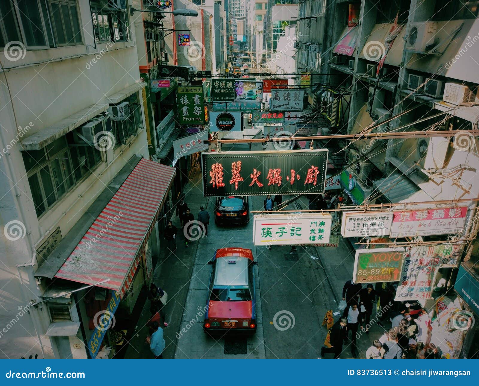 Hong Kong Street Market With Taxi Editorial Photography   Image Of City