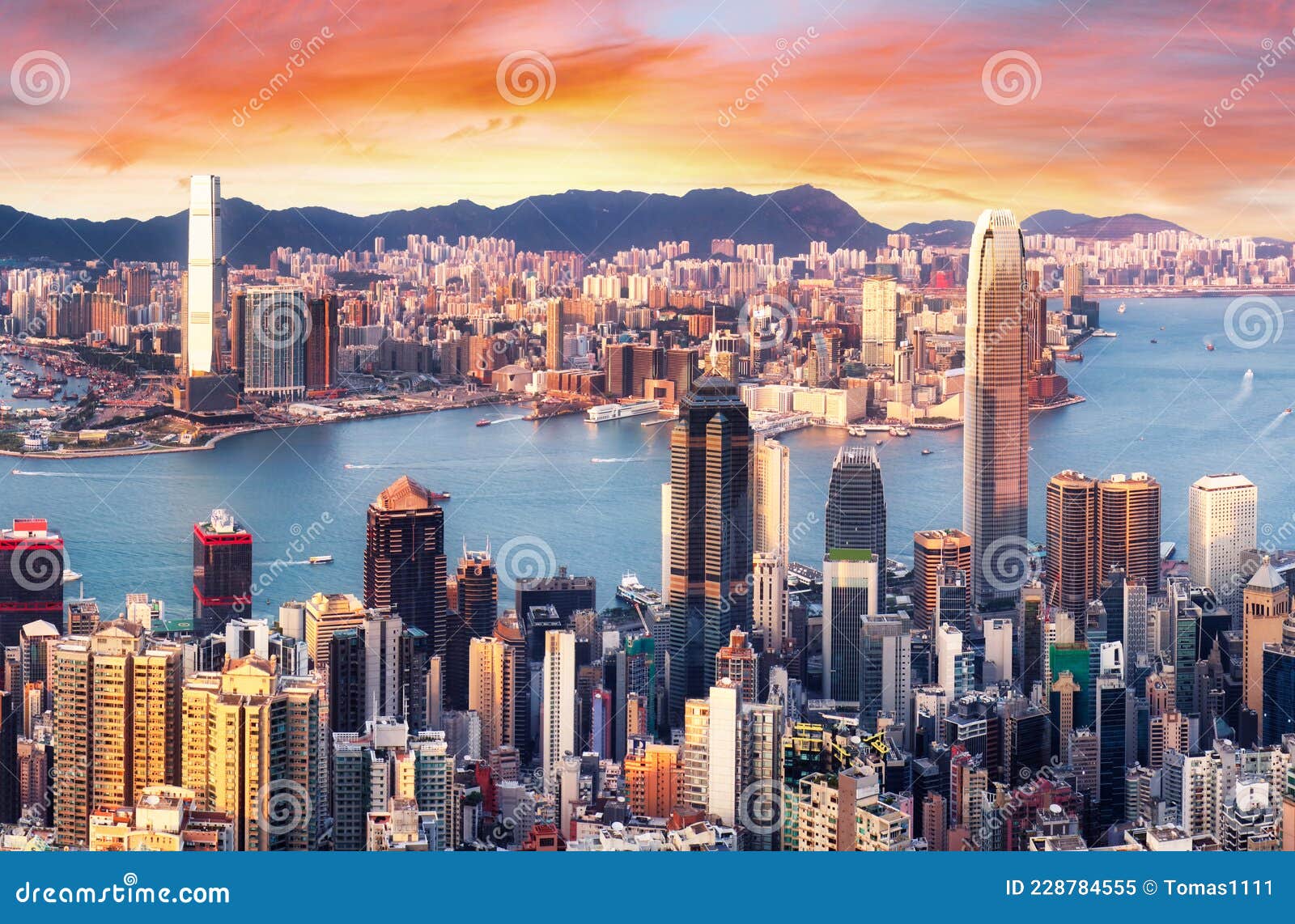 Hong Kong - Sunset Over Victoria Harbour, China Stock Image - Image of