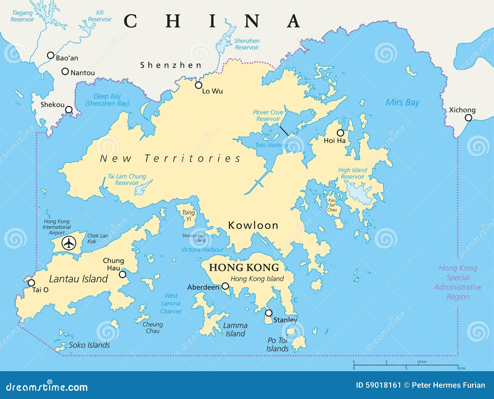 Hong Kong and Vicinity Political-Karte Vektor Abbildung - Illustration