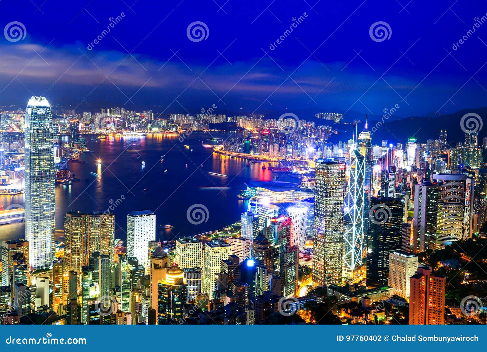 Hong Kong Victoria Harbor Night View Stock Photo - Image of light, asia