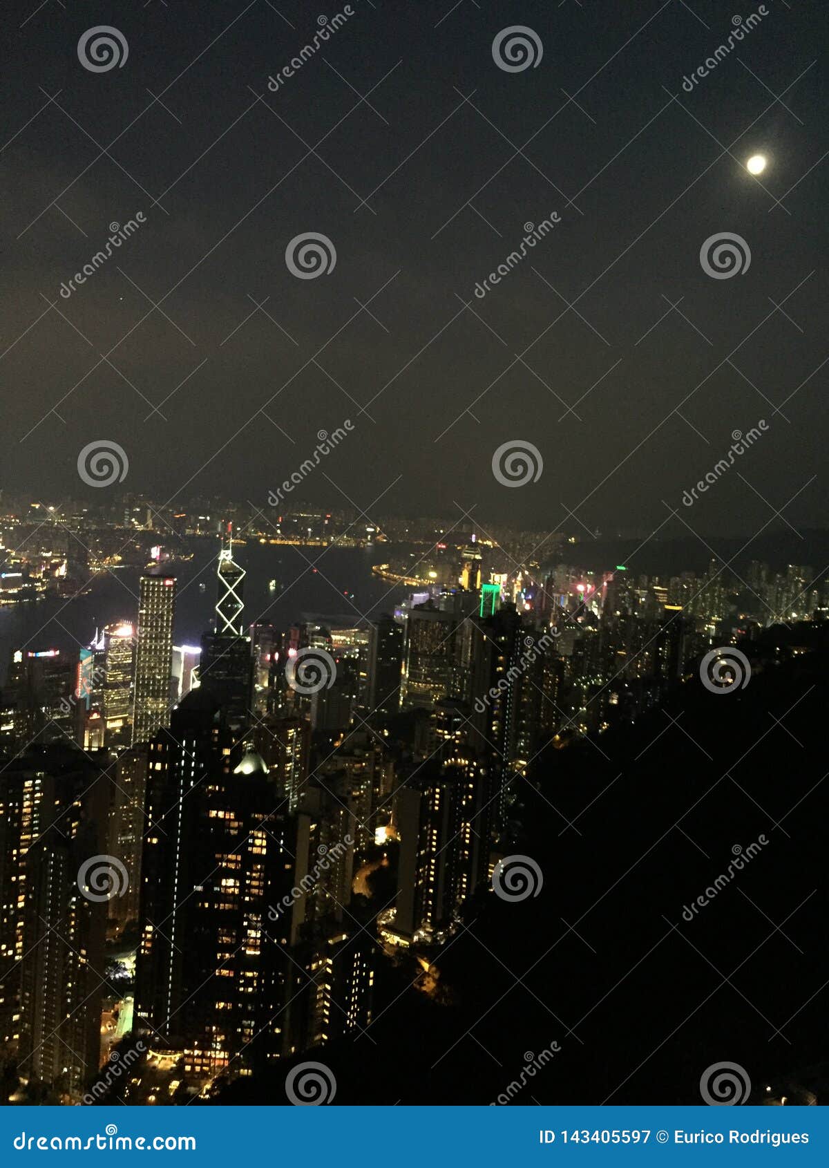 hongkong street life, tightly clustered buildings, night scene.