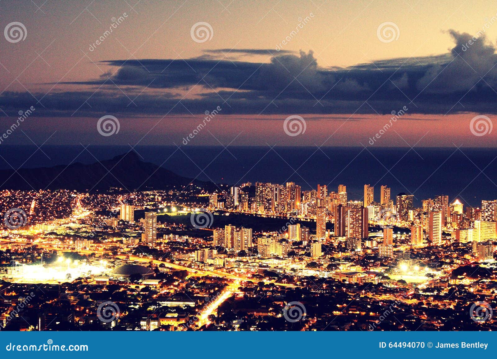 Honolulu City Lights stock photo. Image of rises, glow 64494070