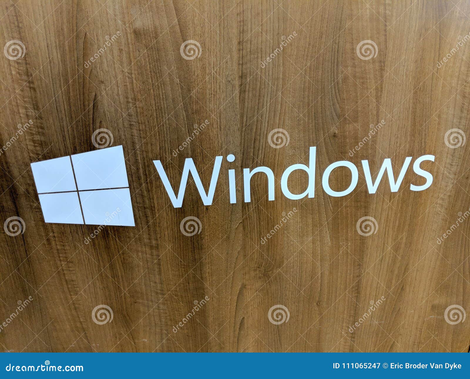 Microsoft Windows Logo On Wood Grain Panel Editorial Photography