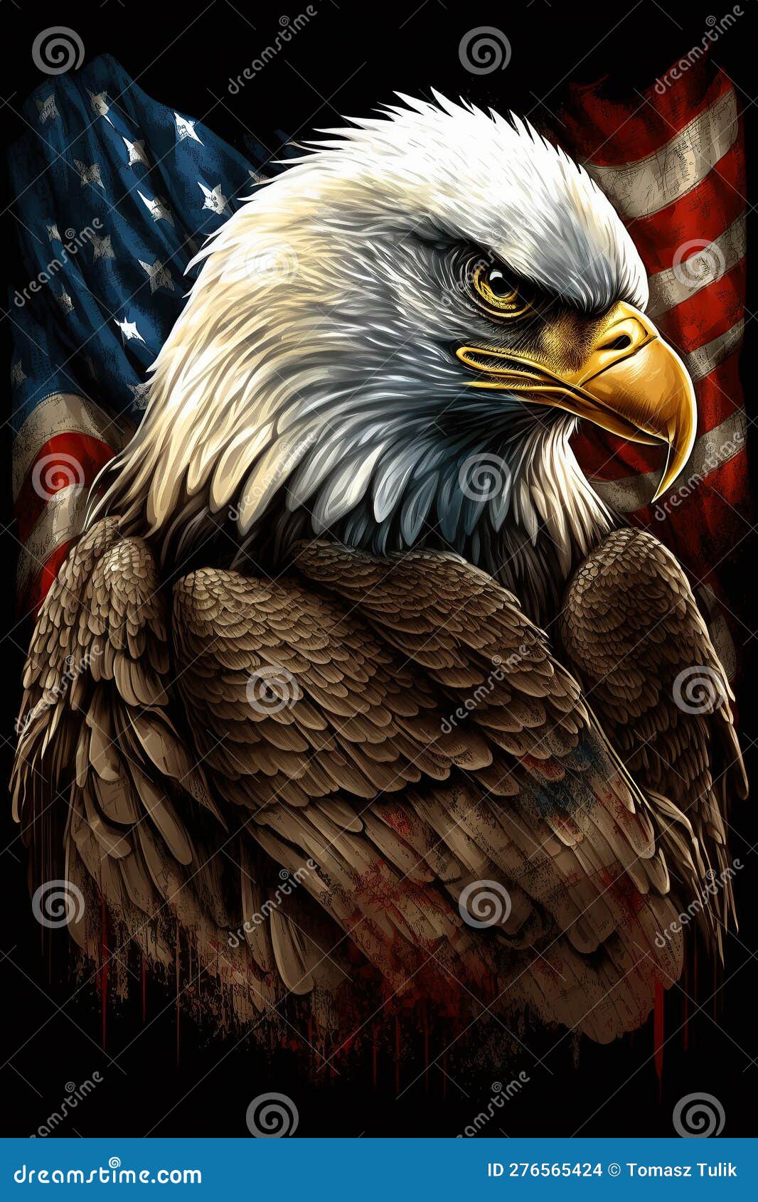 Honor American Bald Eagle with Flag. American Patriotic Symbols Stock ...