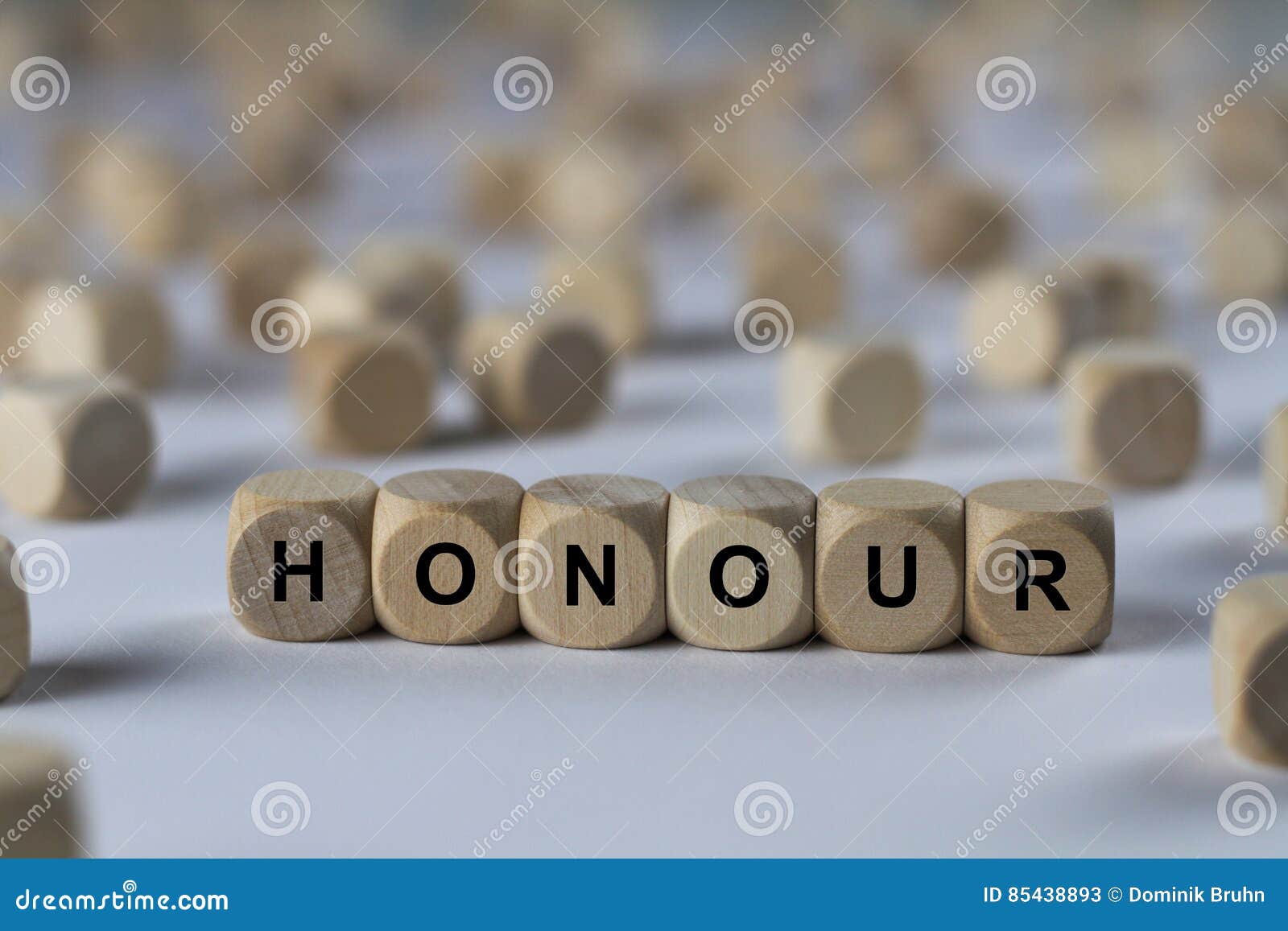 Honour - cube with letters, sign with wooden cubes. Series of images: cube with letters, sign with wooden cubes