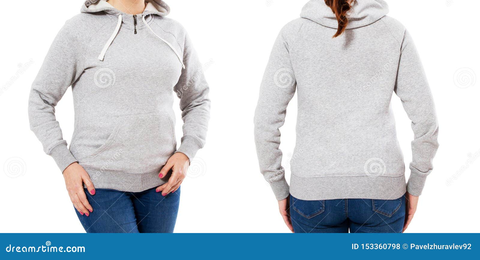 Download Hood Set Girl Woman Posing In Empty Hoodie Mock Up Isolated Over White Background Stock Photo ...