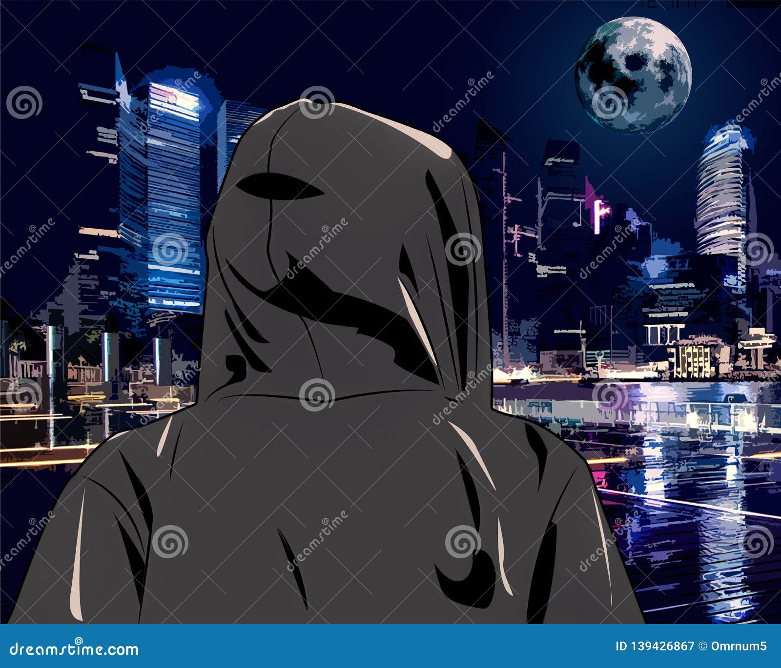 hacker at night in the city