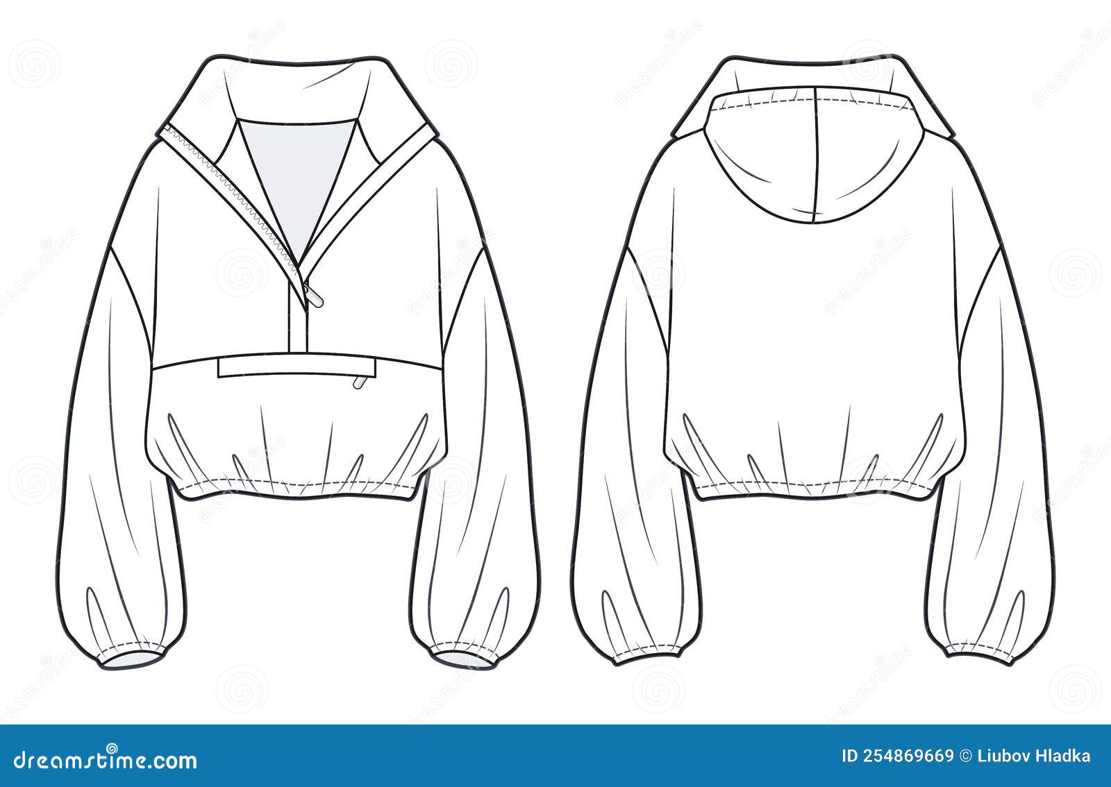 Hooded Crop Sweatshirt Technical Fashion Illustration. Stock Vector ...