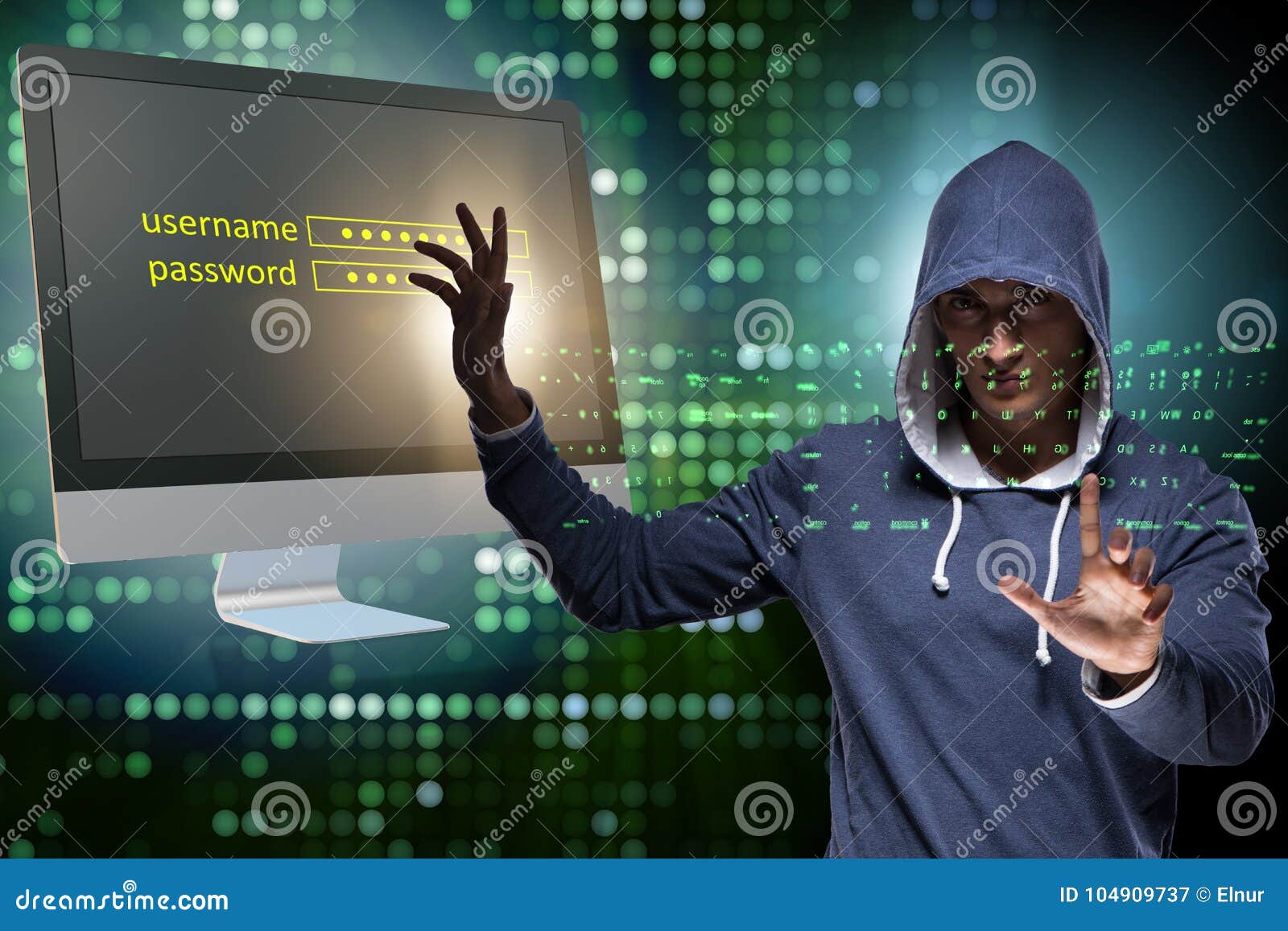 The Hooded Hacker in Data Computer Security Concept Stock Image Image