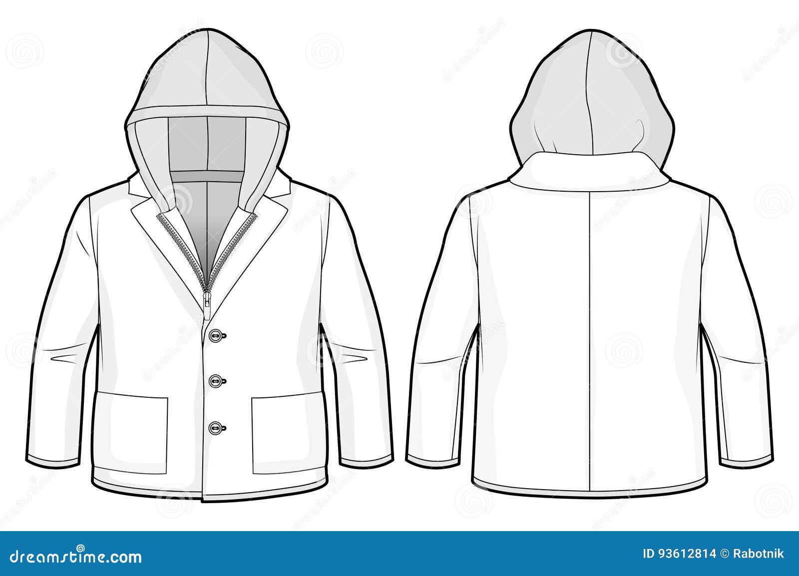 Hooded Jacket with Zip Closure and Pockets Stock Vector - Illustration ...