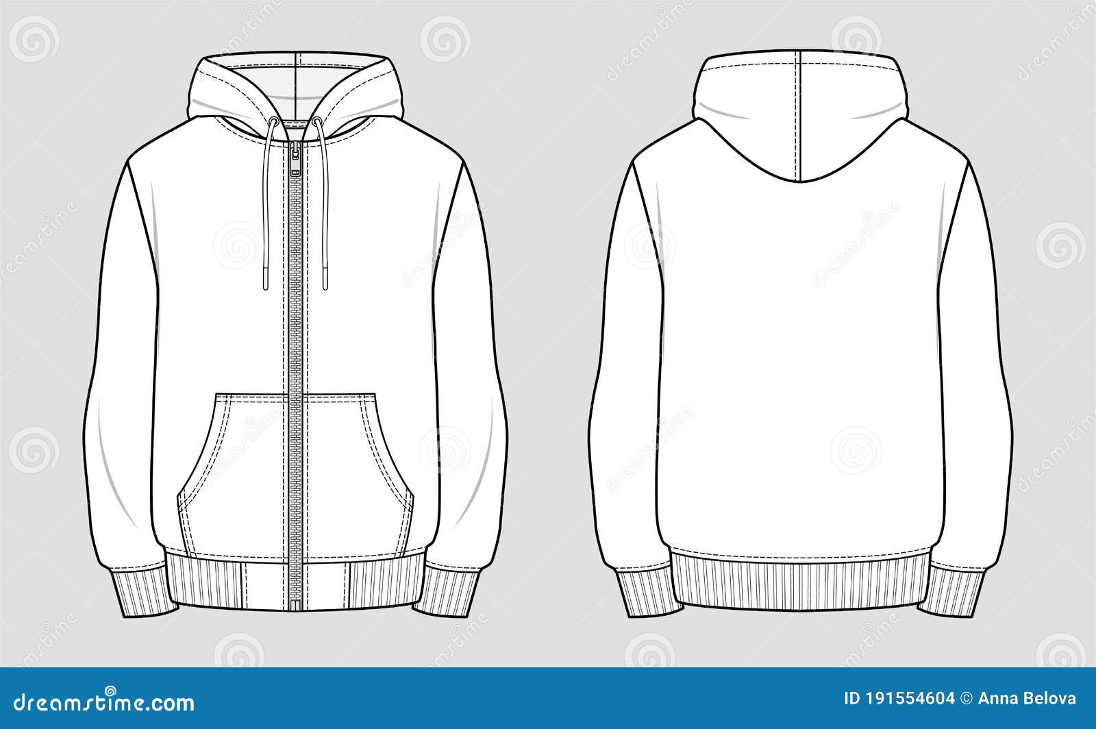 Premium Vector | Hoodie template. apparel hoody technical sketch mockup.  sweatshirt with hood, pockets. unisex jumper.