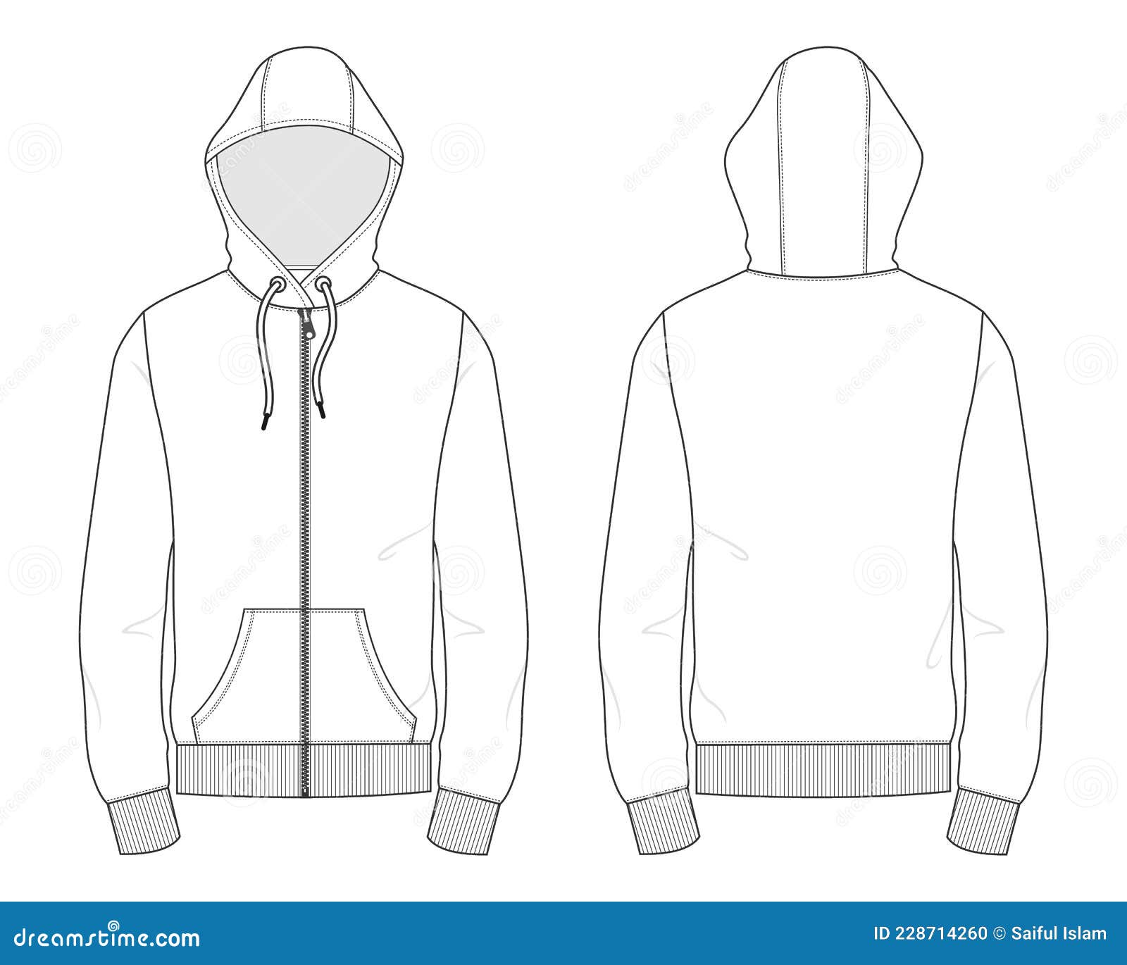 Hoodie Flat Sketch Vector Template Front and Back Views Stock Vector ...