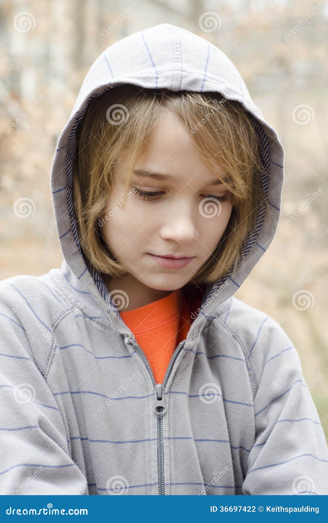 Hoodie looking down stock photo. Image of hair, blonde - 36697422