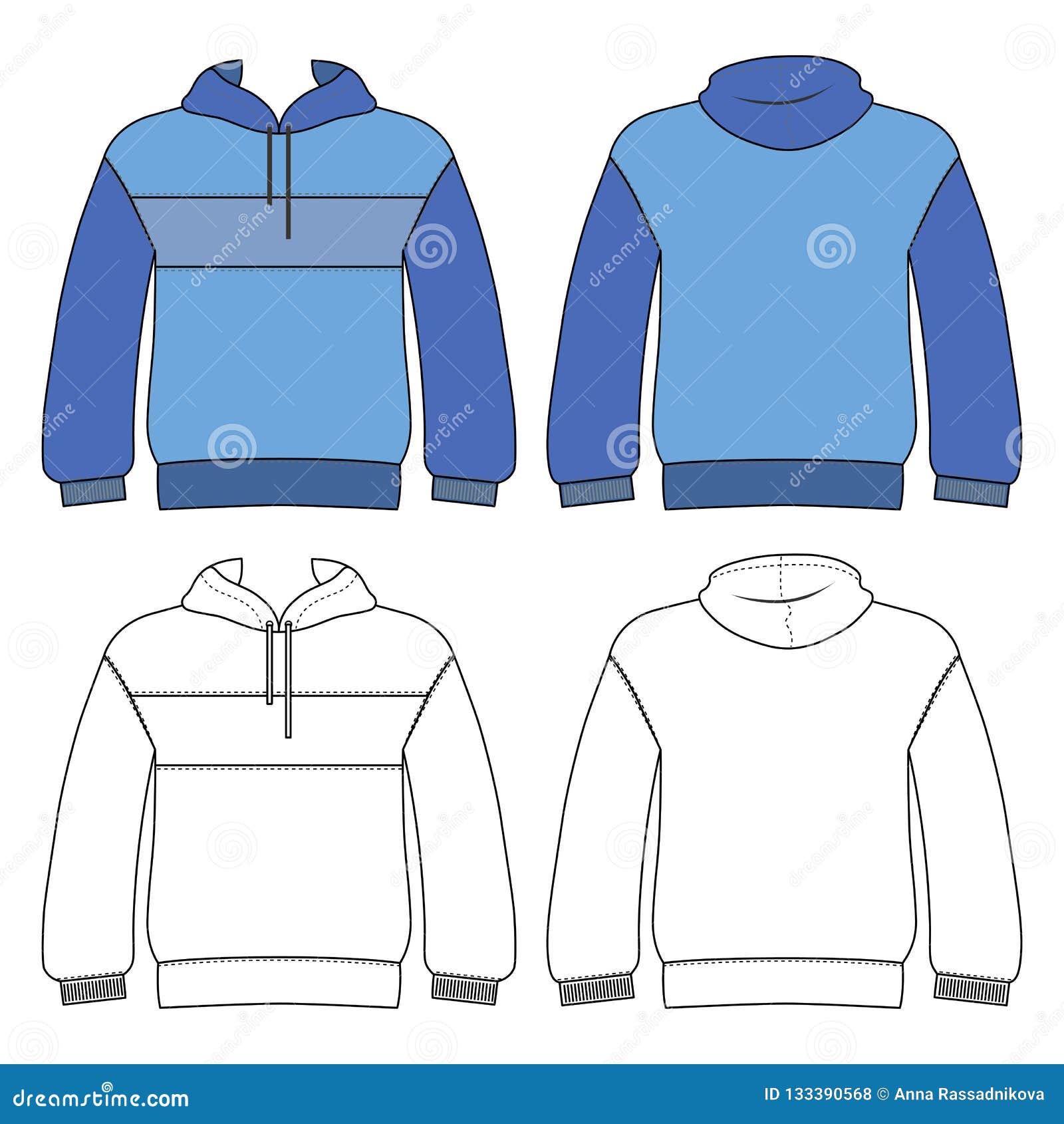 Download Hoodie Man Template Front, Back Views Stock Vector ...