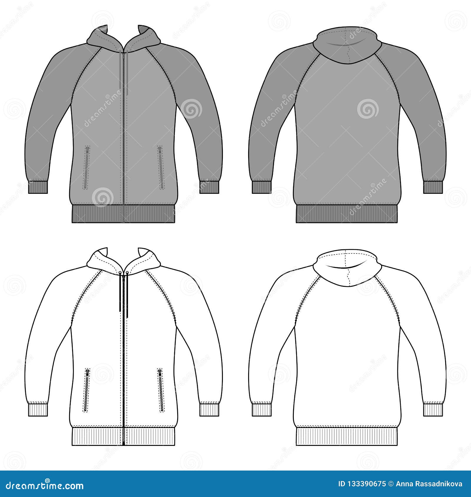 Download Hoodie Man Template Front, Back Views Stock Vector ...