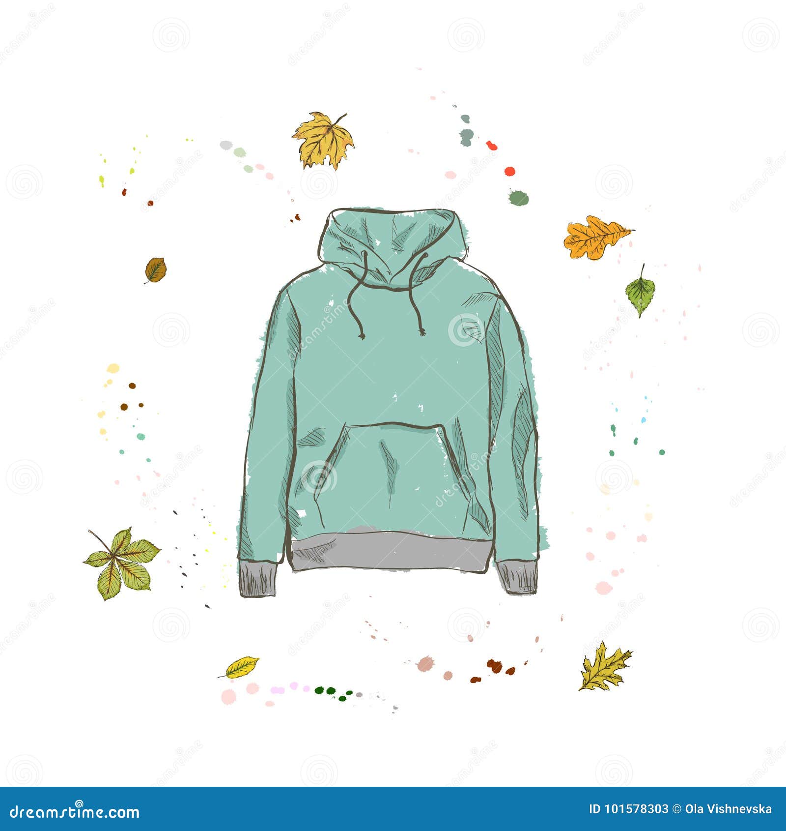 Hoodie of Mint Color. Clothing on the Background of Autumn Leave Stock ...