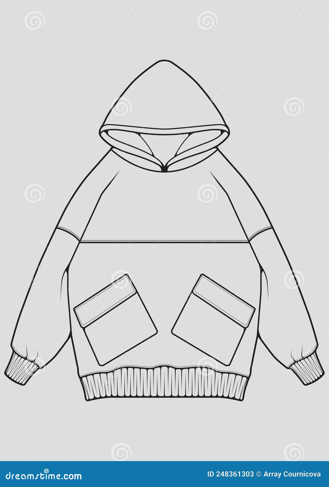 Hoodie Oversized Outline Drawing Vector, Hoodie Oversized in a Sketch ...