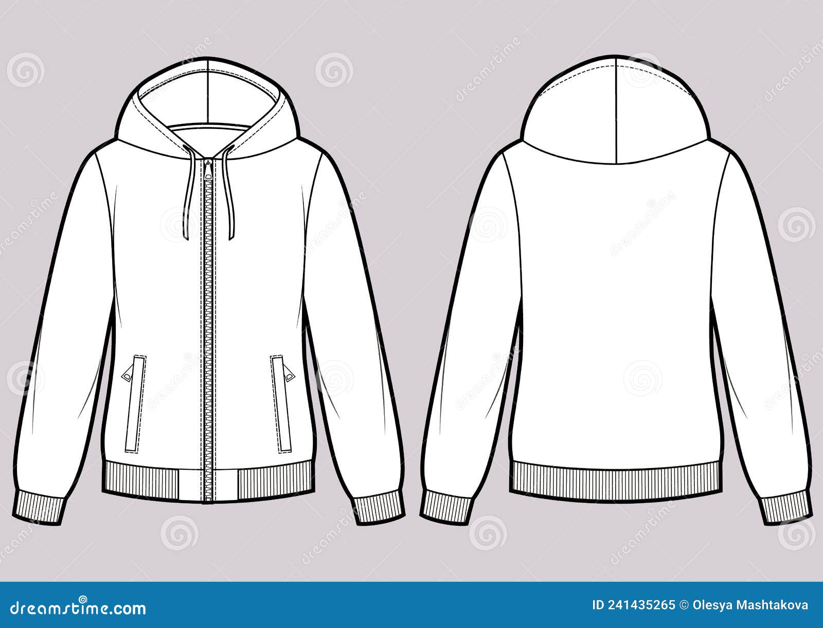 Hoodie Sweat Jacket with Zipper. Mockup Template. Stock Vector ...