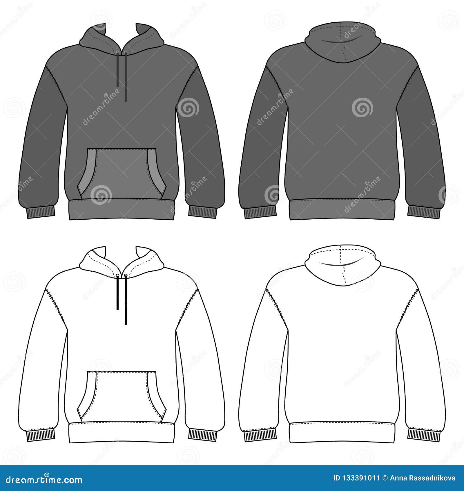 Download Hoodie Template Front, Back Views Stock Vector ...