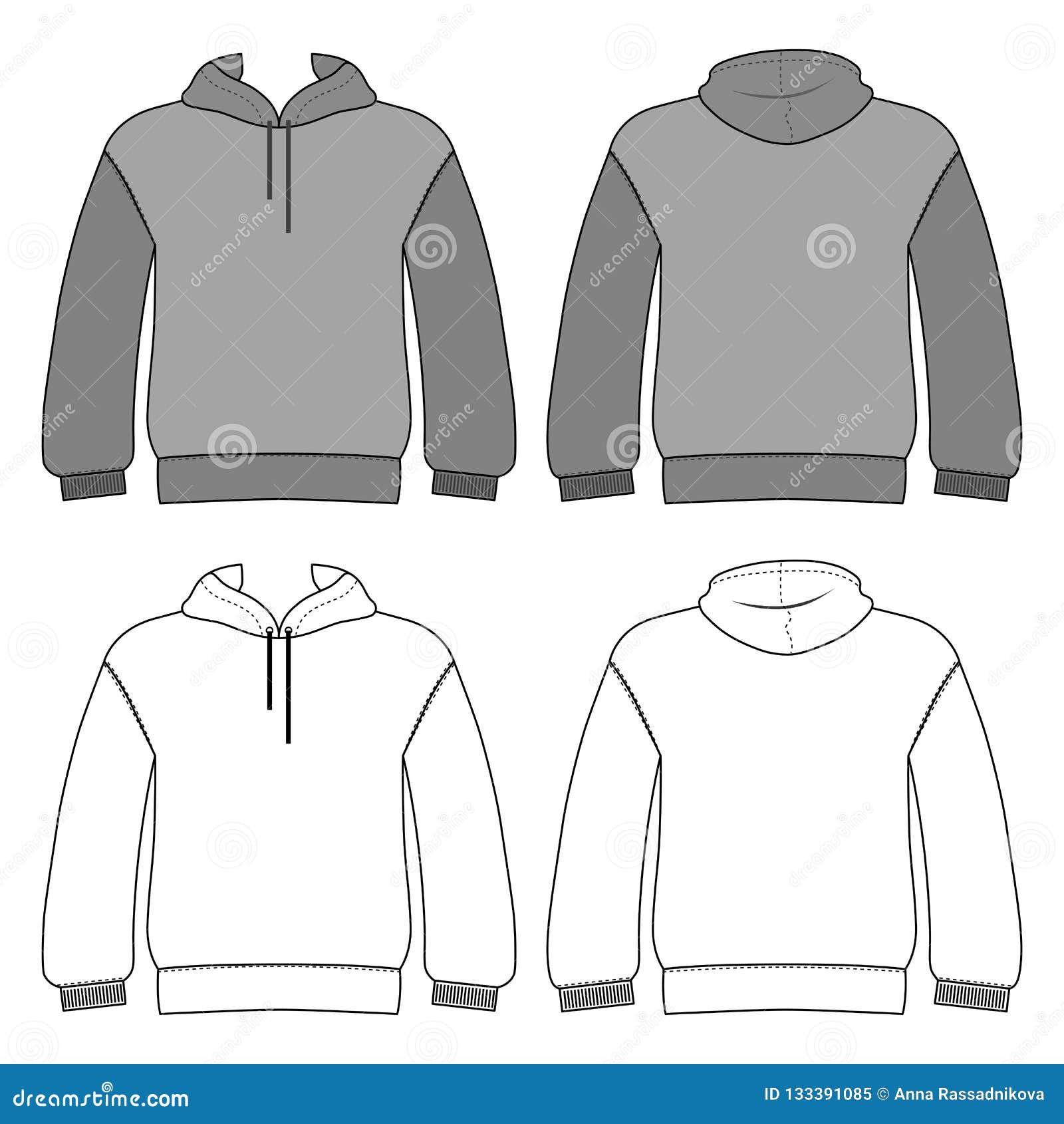 Download Hoodie Template Front, Back Views Stock Vector ...