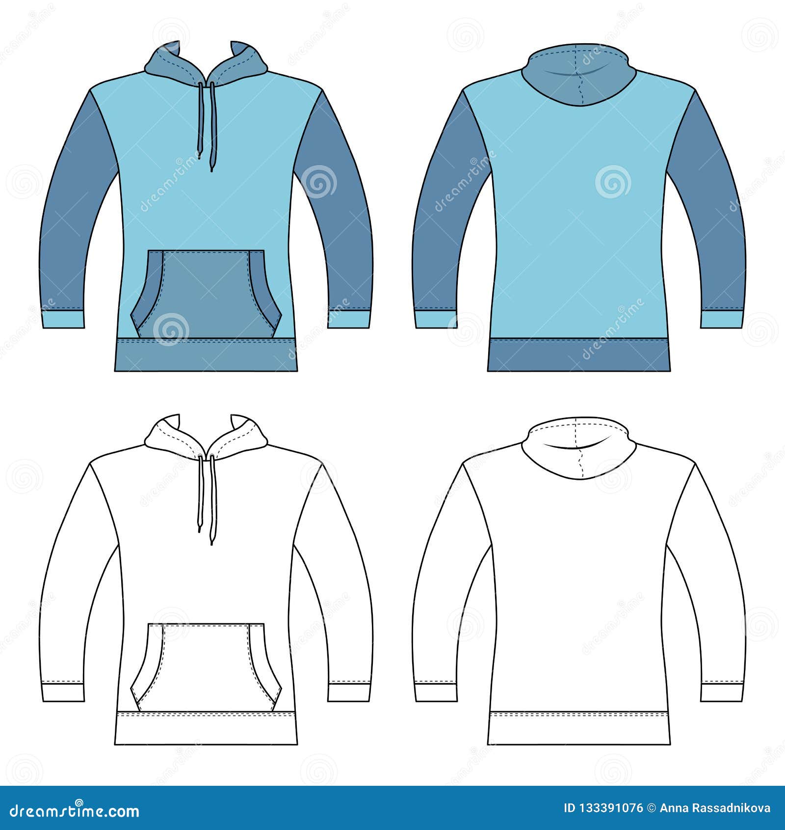 Download Hoodie Template Front, Back Views Stock Vector ...
