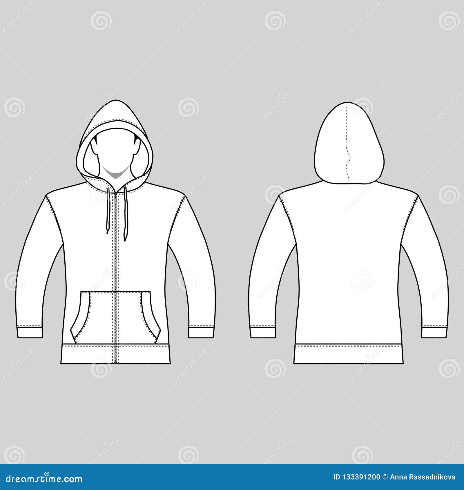 Hoodie Zipper Template Front, Back Views Stock Vector - Illustration of ...