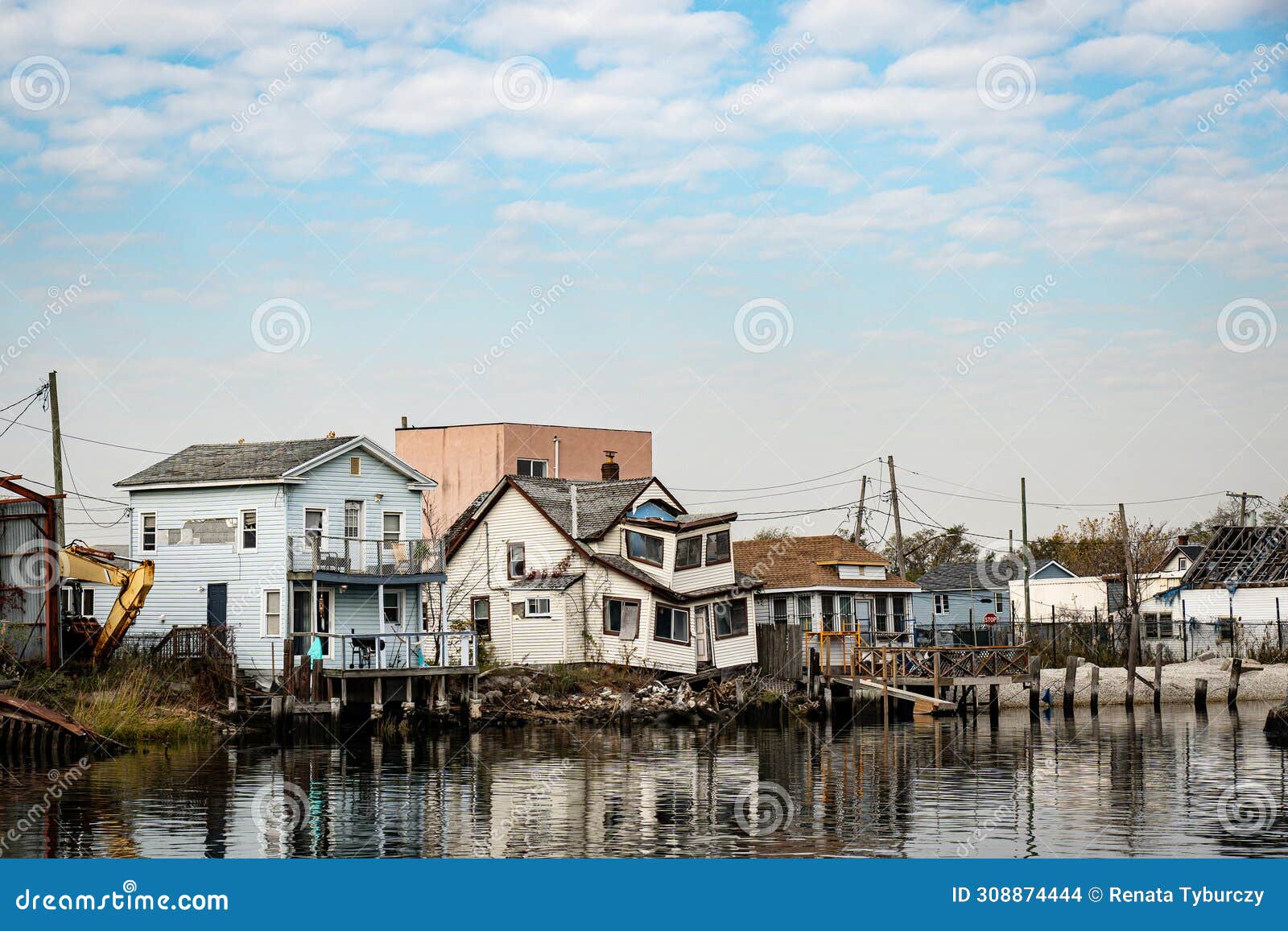 hook creek or head of bay and houses in meadowmere neighborhood in queens, ny with falling apart houses