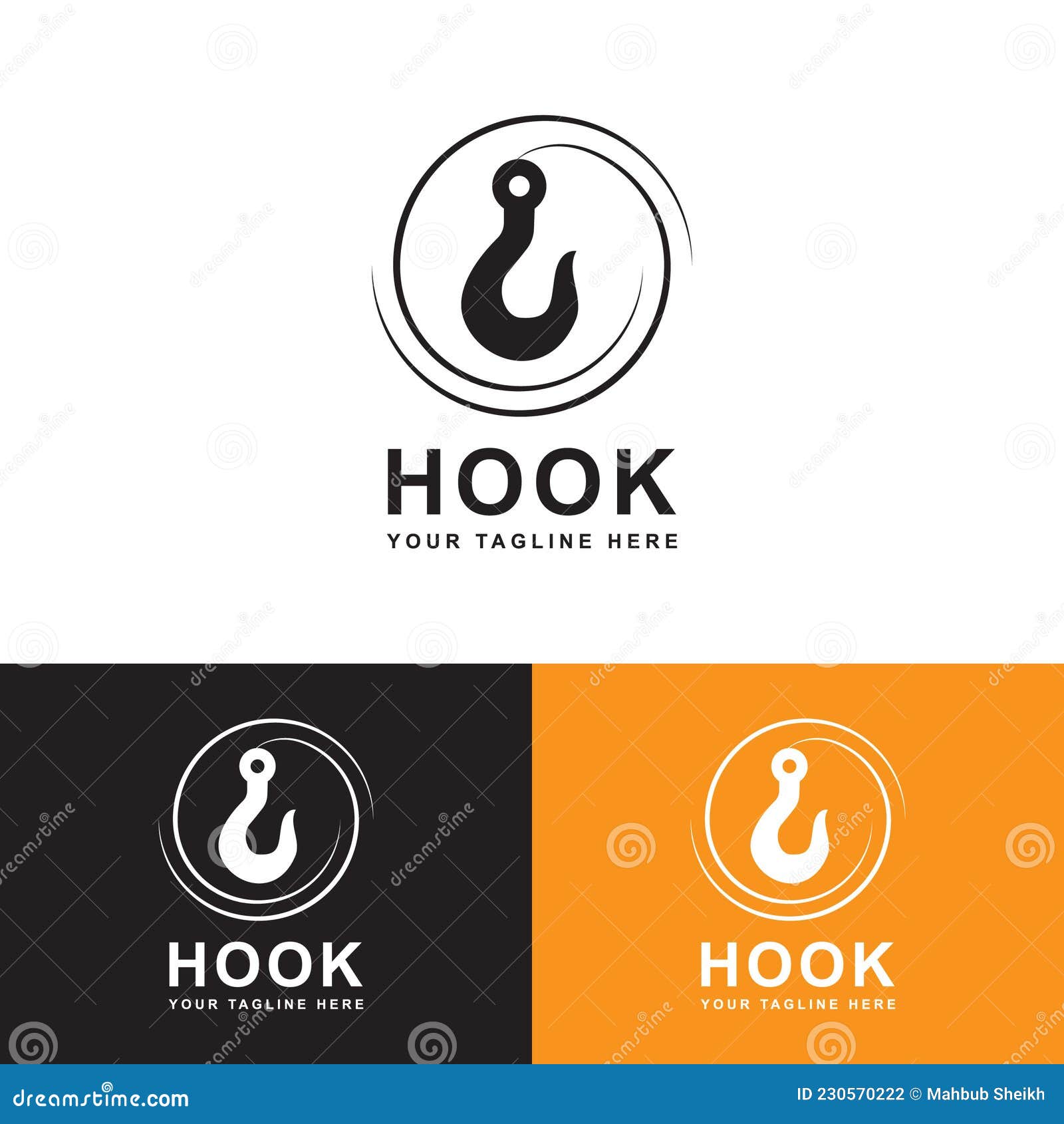 Hook Logo Design Template with Rope. Icon Hooks Isolated. Stock Vector